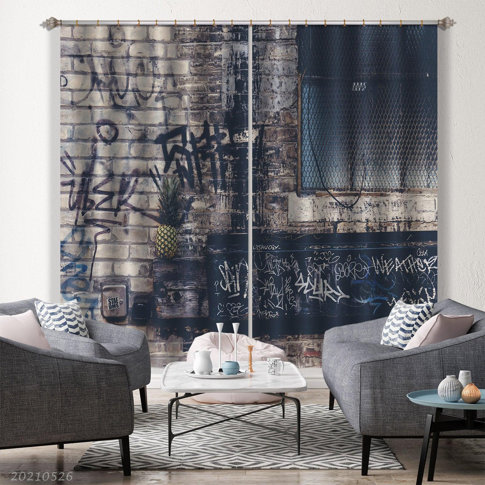 3D Abstract Brick Wall Graffiti Alphabet Curtains and Drapes GD 343- Jess Art Decoration