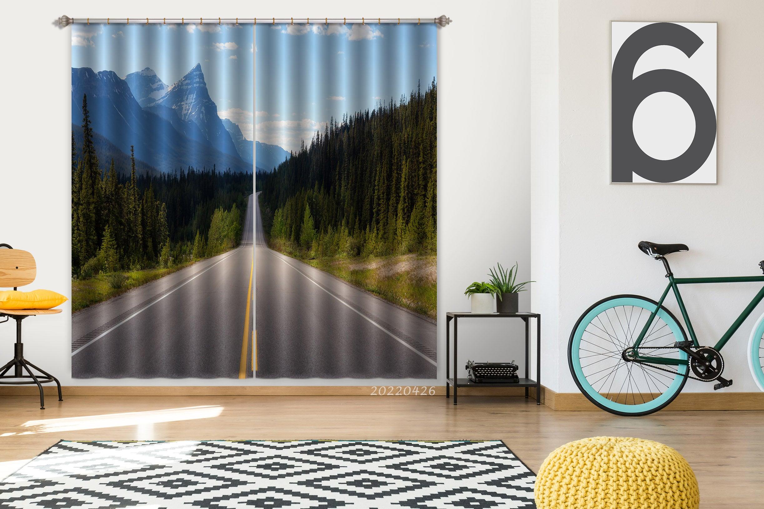 3D Landscape Mountain Highway Forest Curtains and Drapes GD 4888- Jess Art Decoration