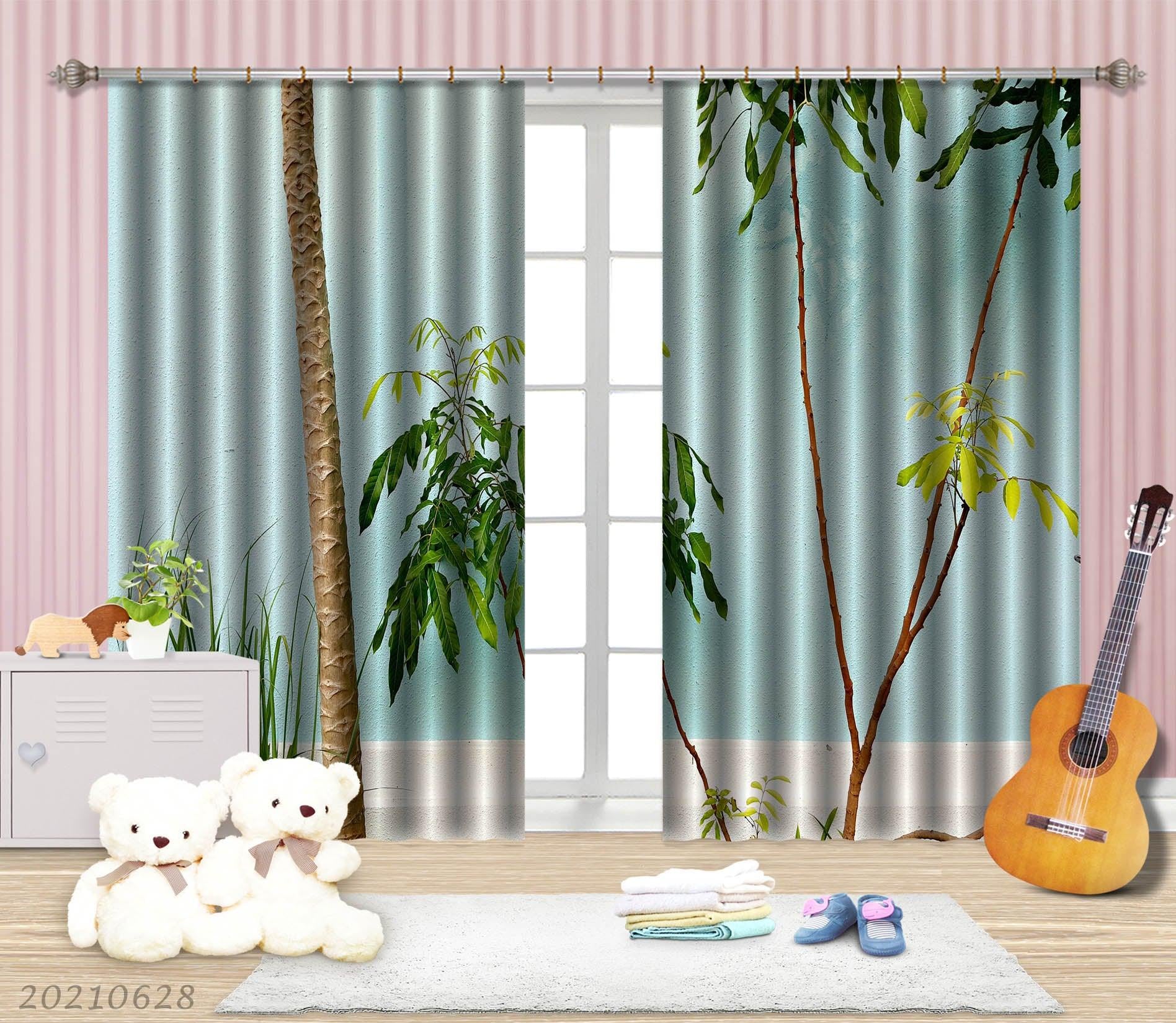 3D Beach Coconut Tree Nature Landscape Curtains and Drapes LQH 10- Jess Art Decoration