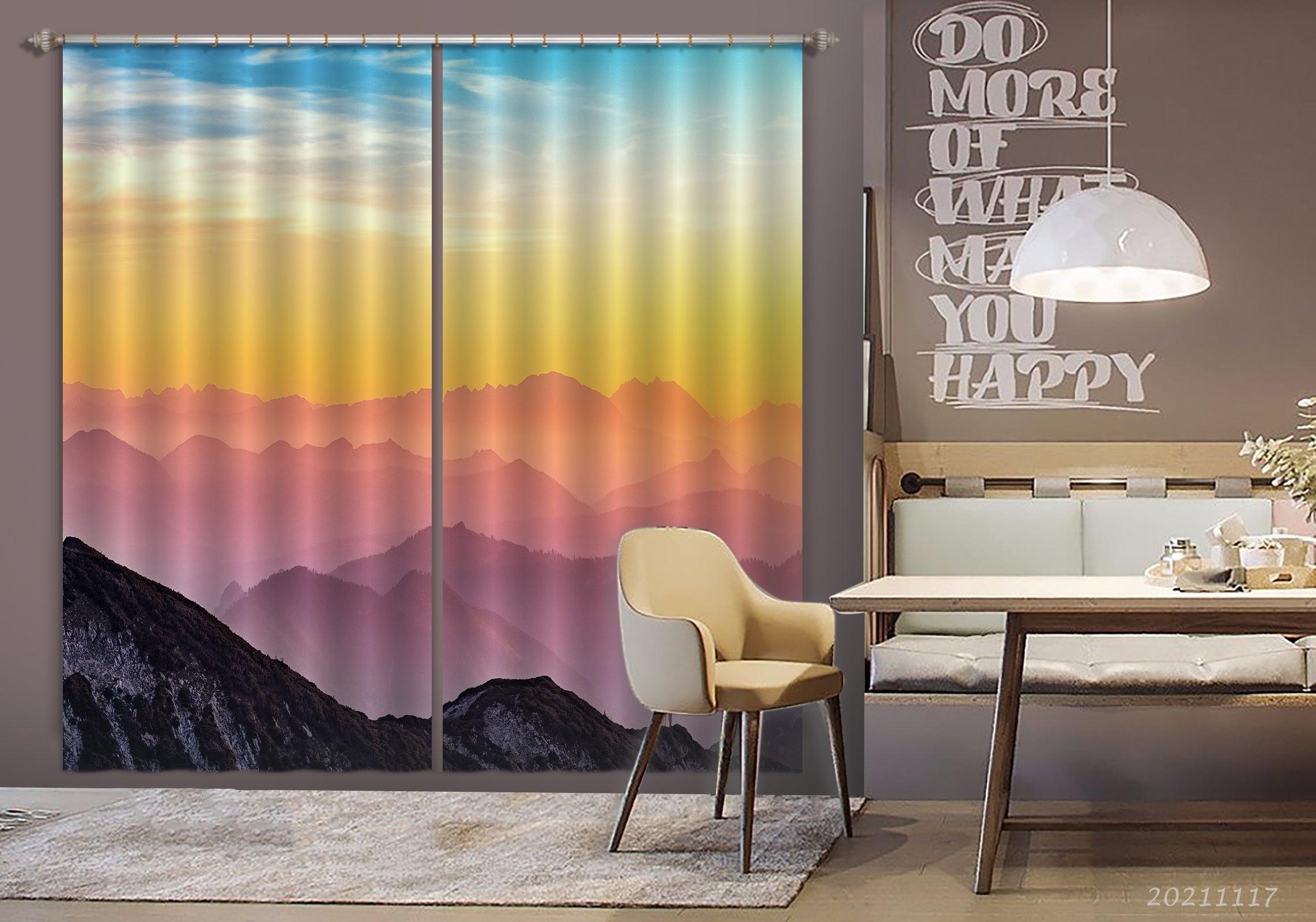3D Sunset Sky Mountain Landscape Curtains and Drapes LQH 276- Jess Art Decoration