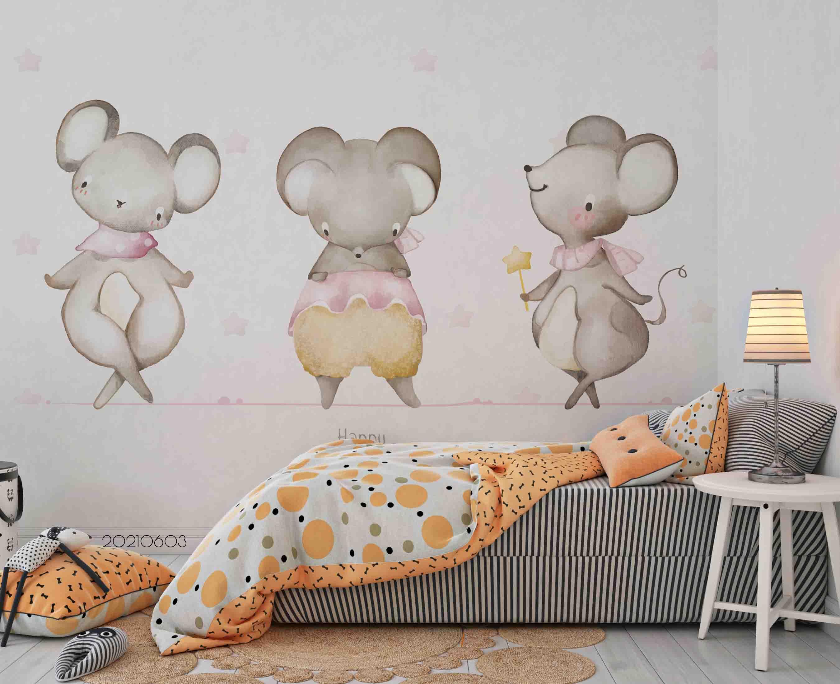 3D  Animal Cartoon Cute Watercolor Wall Mural Wallpaper SWW559- Jess Art Decoration