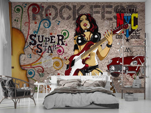 Rock N Roll Hand Mural Wallpaper