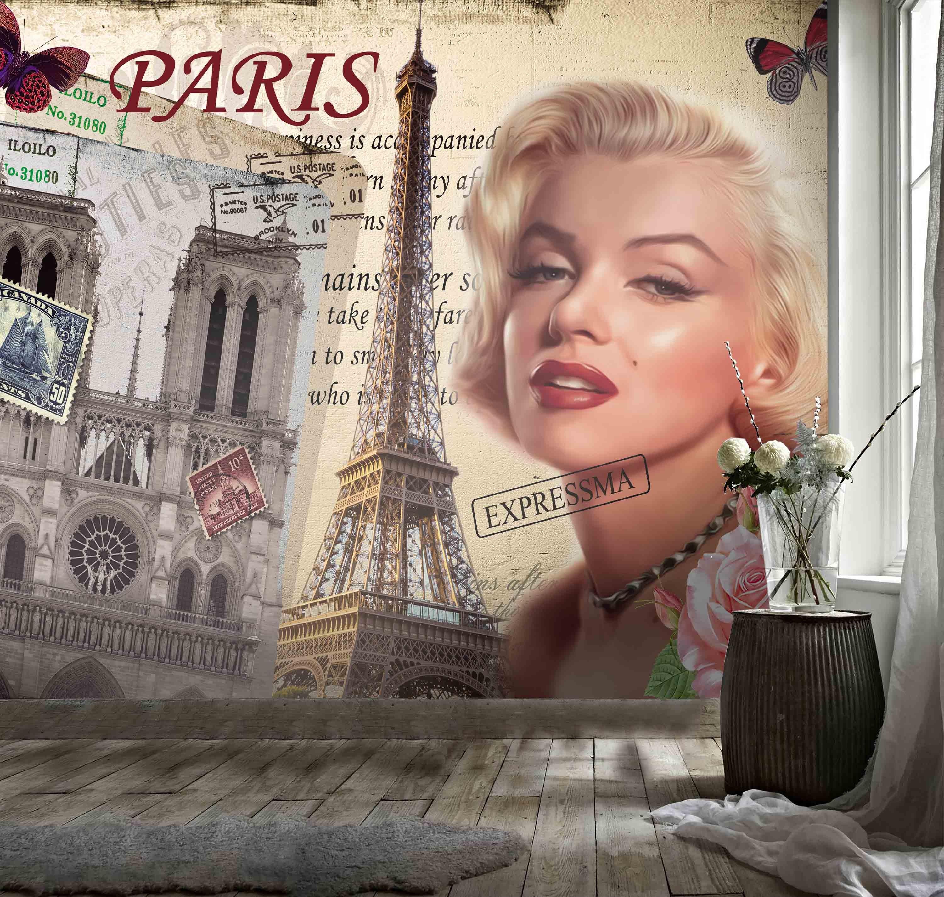3D Marilyn Monroe Arc de Triomphe Eiffel Tower Paris Wall Mural Wallpaper 229- Jess Art Decoration