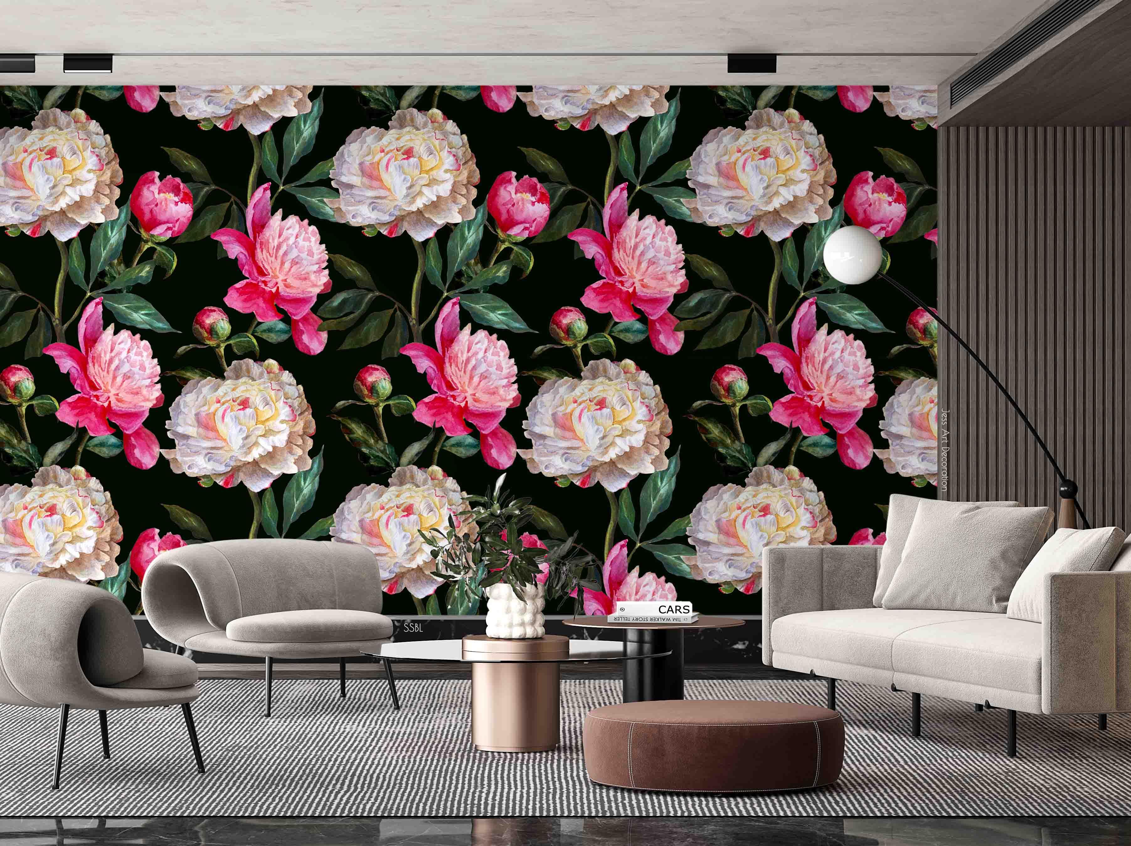 3D Vintage Baroque Art Blooming Peony Flowers Leaves Pattern Wall Mural Wallpaper GD 3637- Jess Art Decoration
