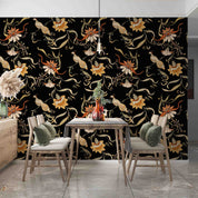 3D Vintage Floral Bird Black Background Wall Mural Wallpaper GD 2625- Jess Art Decoration