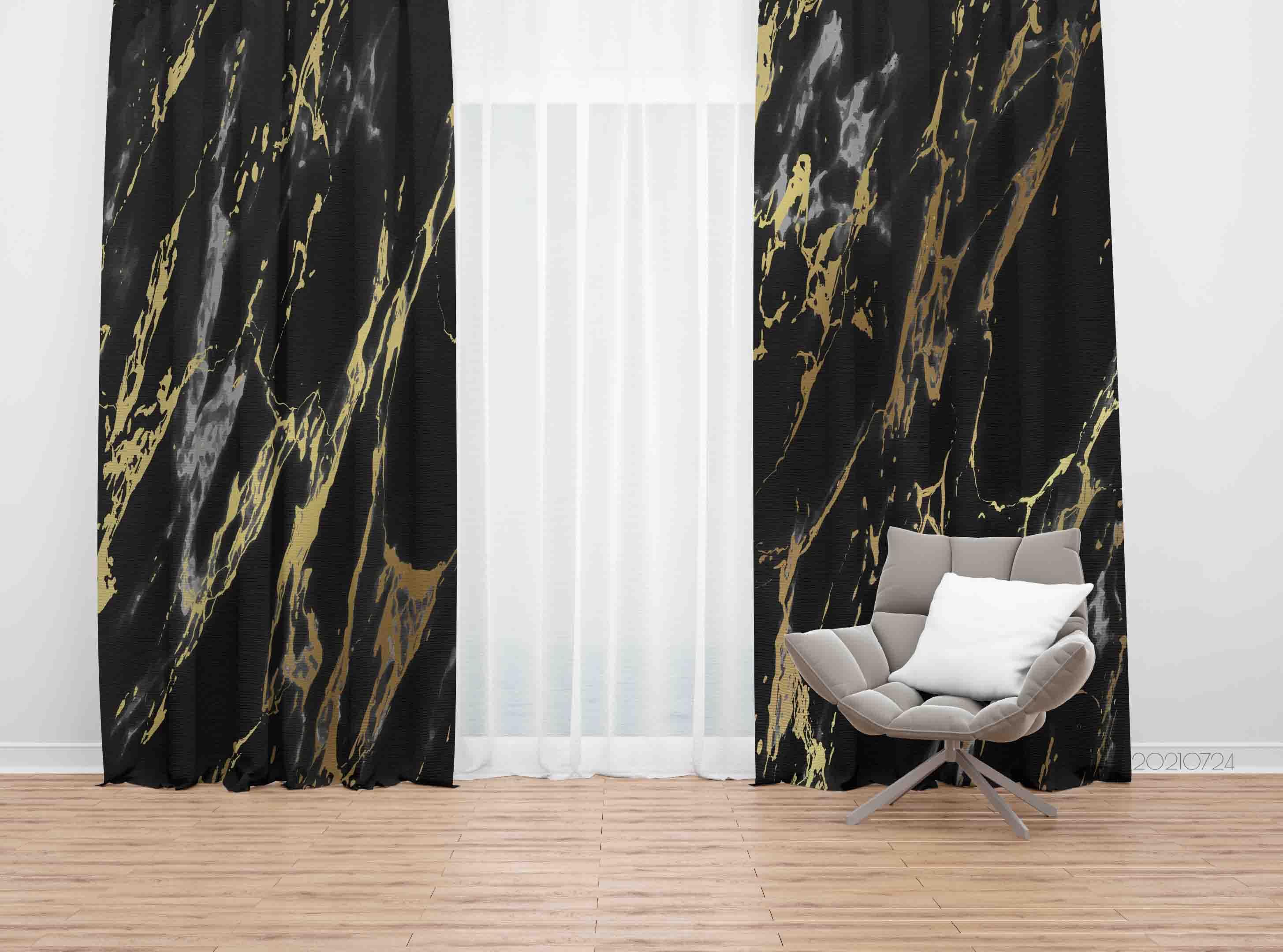 3D Abstract Black Marble Texture Curtains and Drapes LQH 66- Jess Art Decoration