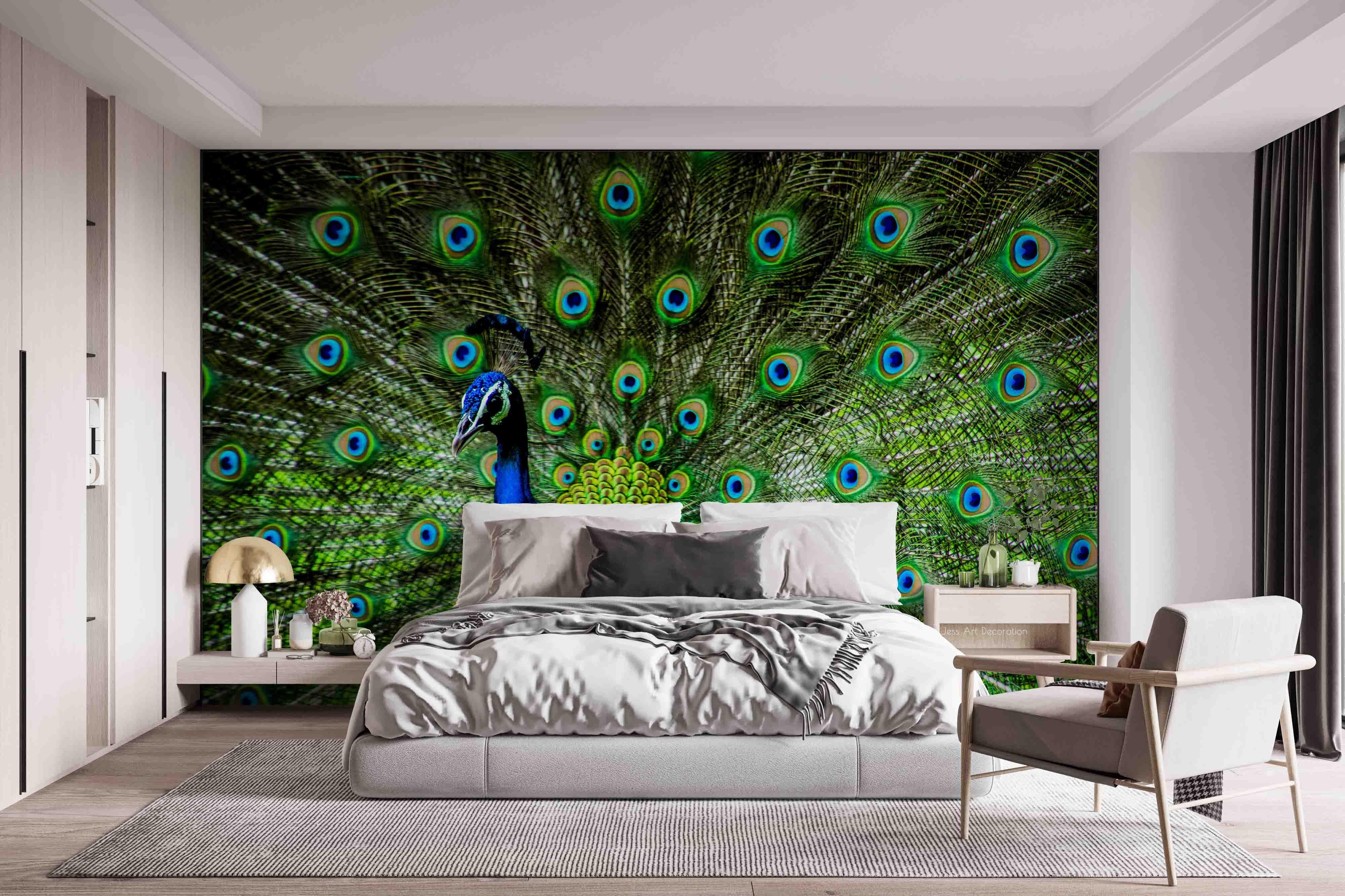 3D Peacock Open Screen Feather Wall Mural Wallpaper GD 2675- Jess Art Decoration