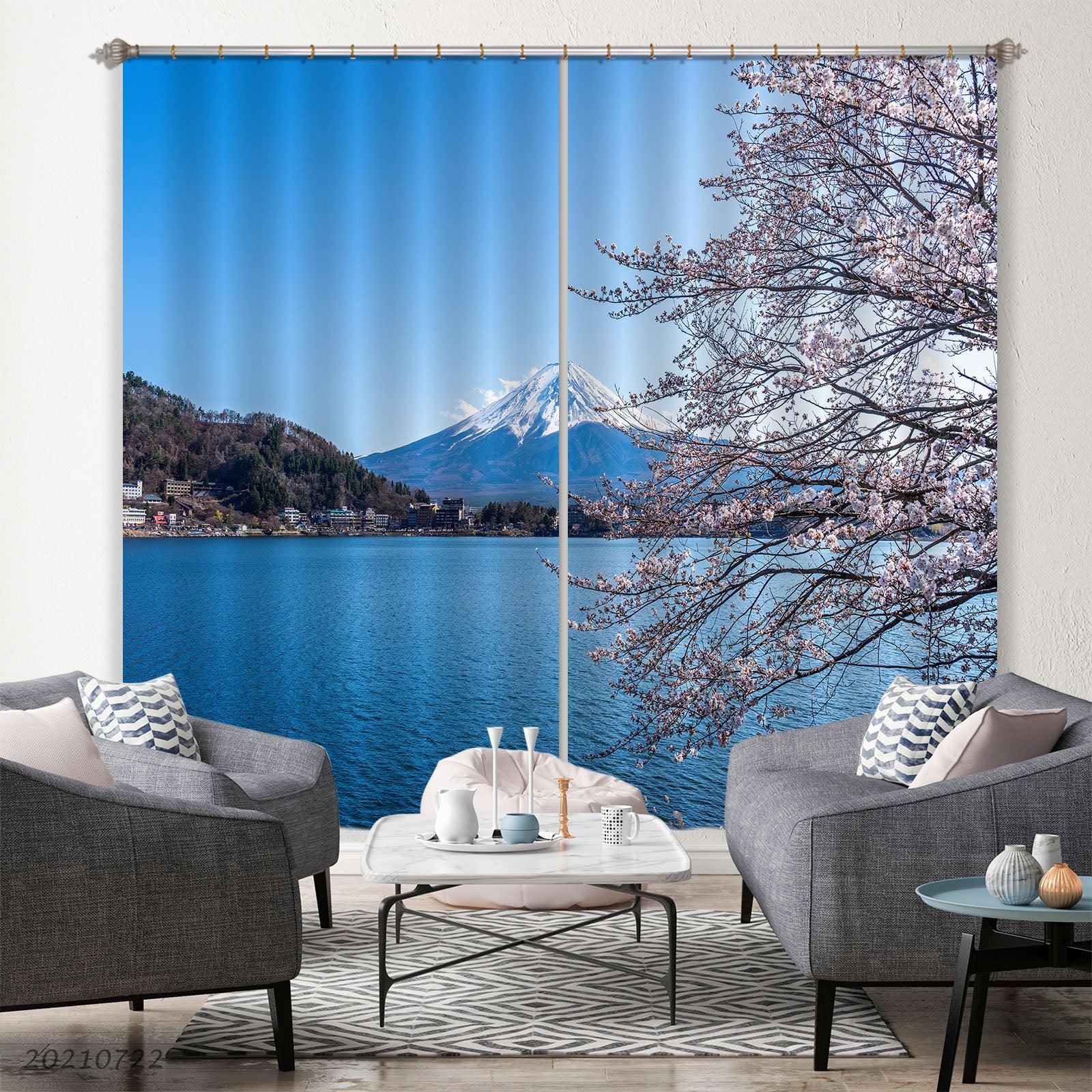 3D Japan Mount Fuji Cherry Blossom Landscape Curtains and Drapes LQH 314- Jess Art Decoration