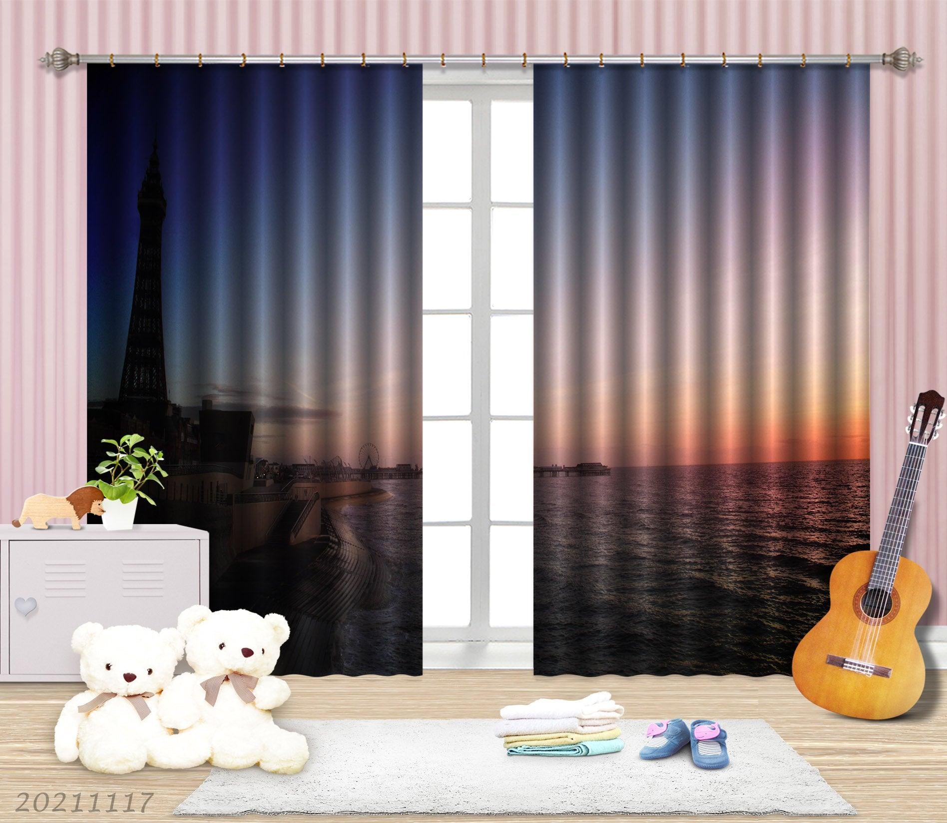 3D Sunset Sky Sea Landscape Curtains and Drapes LQH 22- Jess Art Decoration