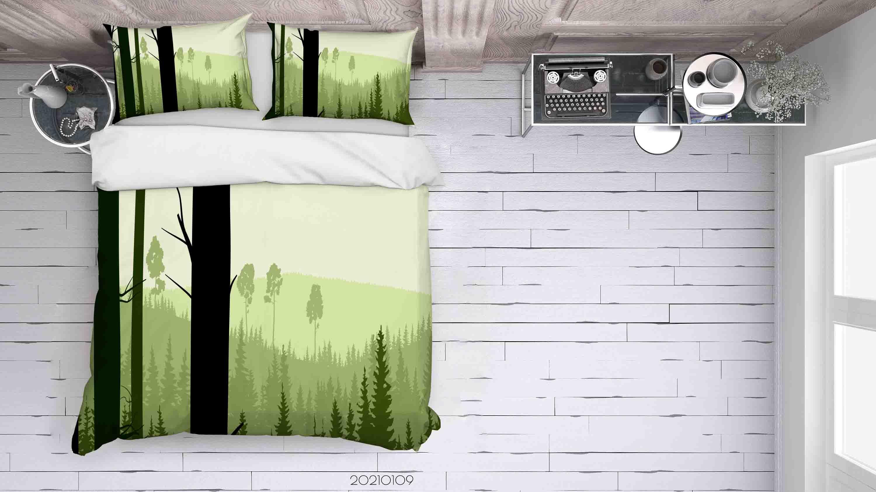 3D Cartoon Green Pine Forest Quilt Cover Set Bedding Set Duvet Cover Pillowcases 19 LQH- Jess Art Decoration