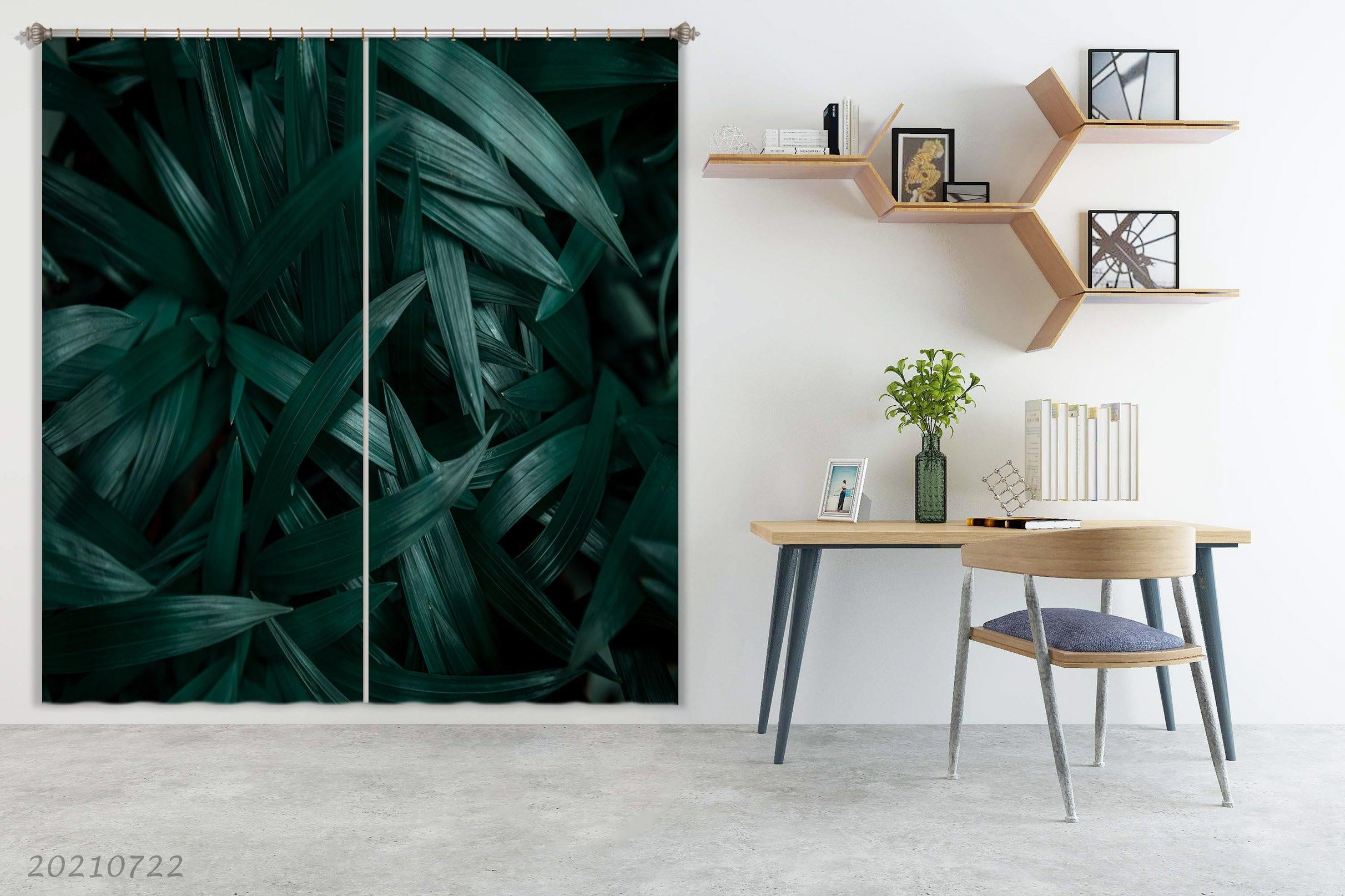 3D Tropical Green Plant Leaf Curtains and Drapes LQH 149- Jess Art Decoration