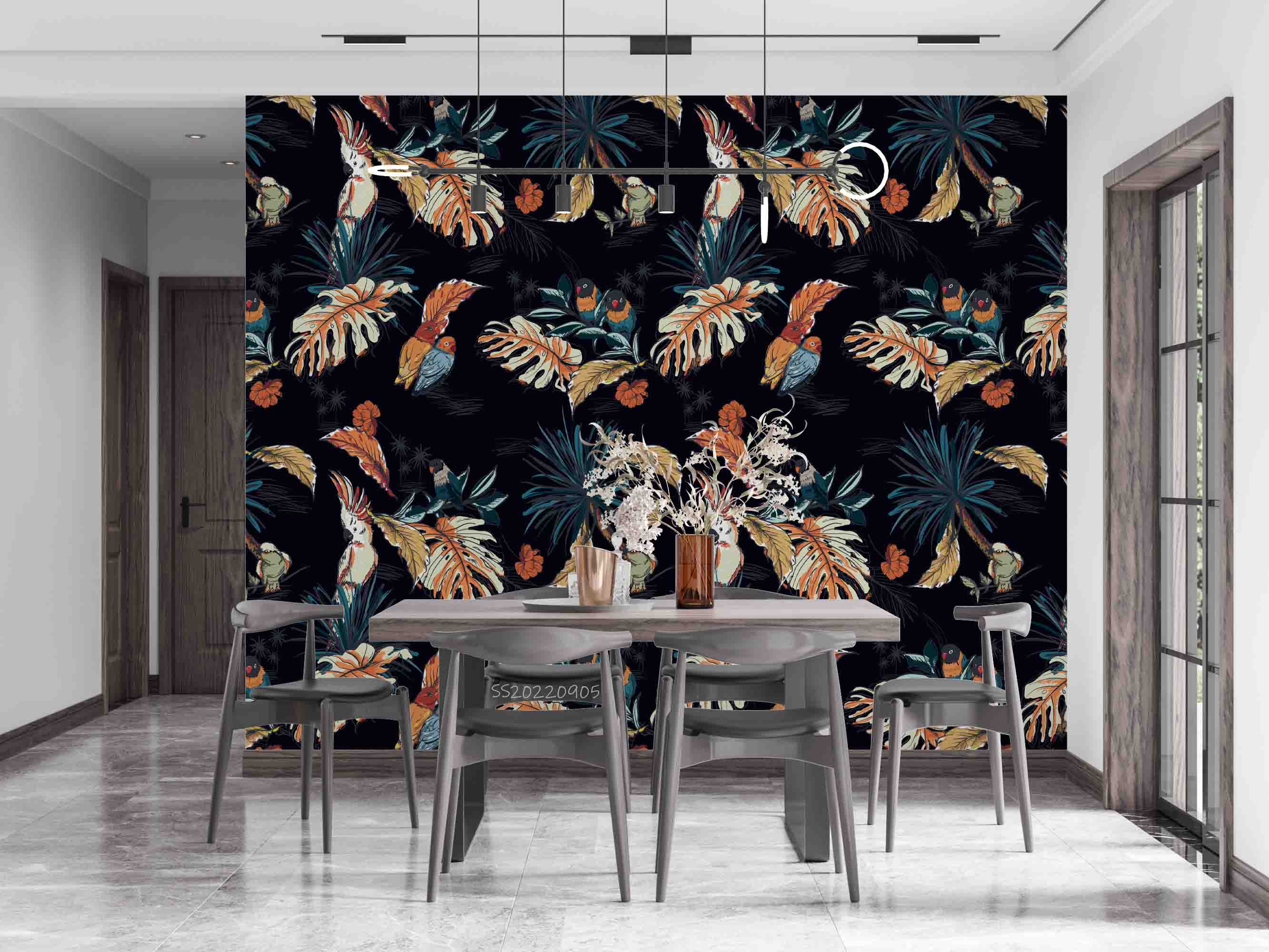 3D Tropical Exotic Leaf Parrot Bird Wall Mural Wallpaper GD 2588- Jess Art Decoration