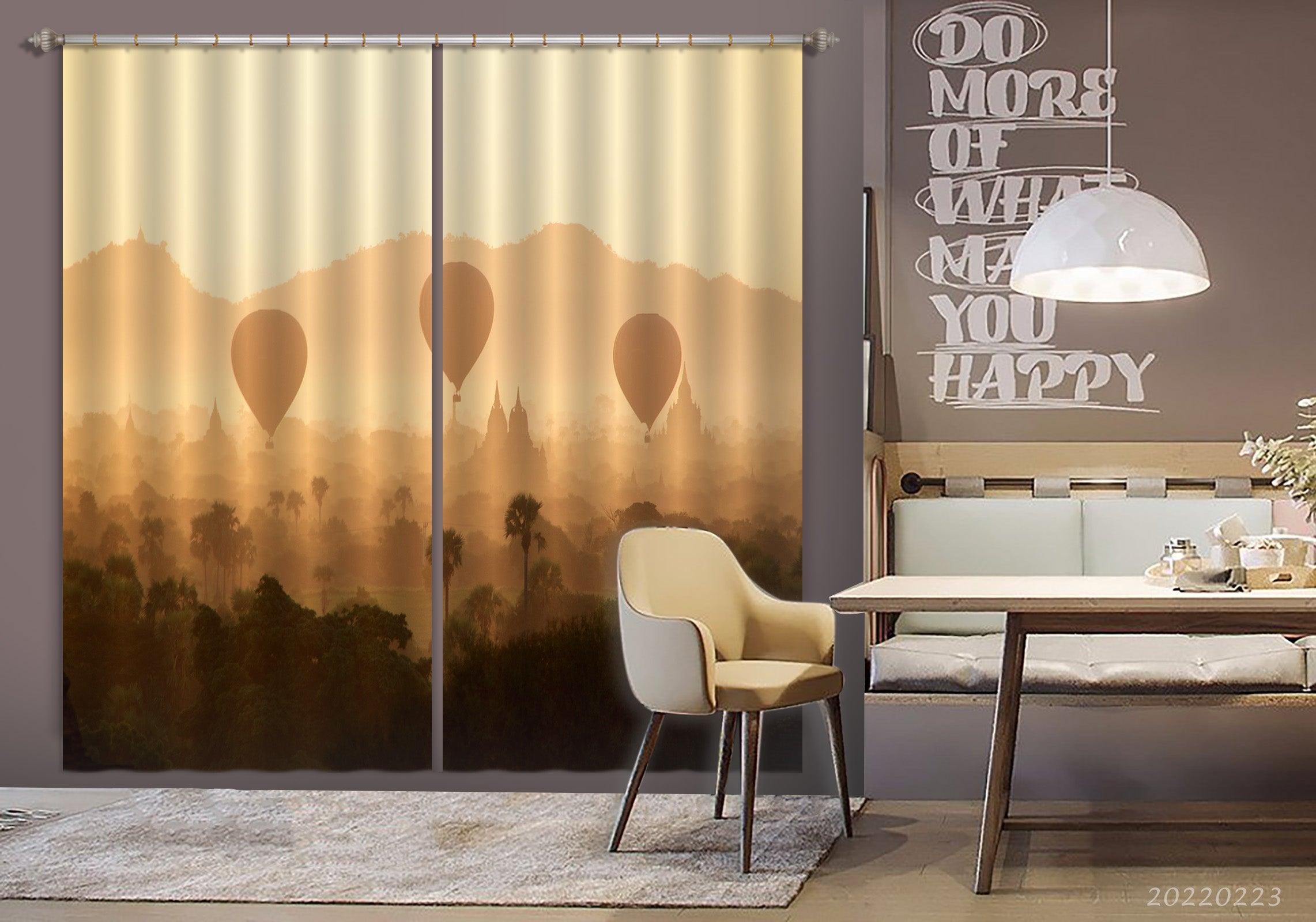 3D Woods Castle Hot Air Balloon Sand Scenery Curtains and Drapes GD 2782- Jess Art Decoration