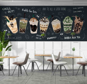 3D Hand Drawn Bubble Tea Pearl Tea Milk Tea Shop Wall Mural Wallpaper JN 37- Jess Art Decoration