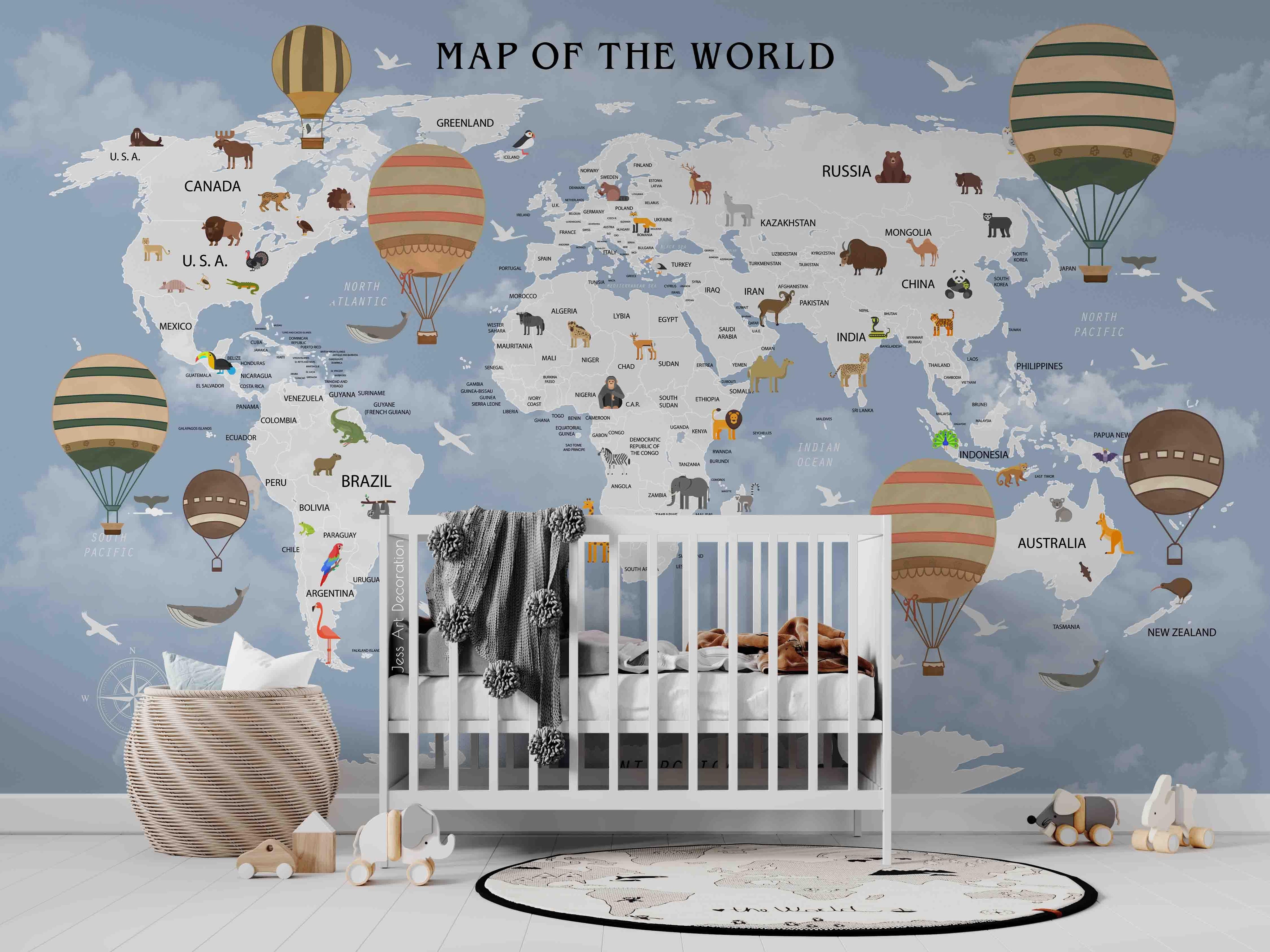 3D Cartoon World Map Wall Mural Wallpaper sww 131- Jess Art Decoration