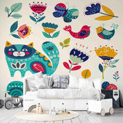 3D Hand Drawn Animal Cat Bird Floral Wall Mural Wallpaper LQH 138- Jess Art Decoration