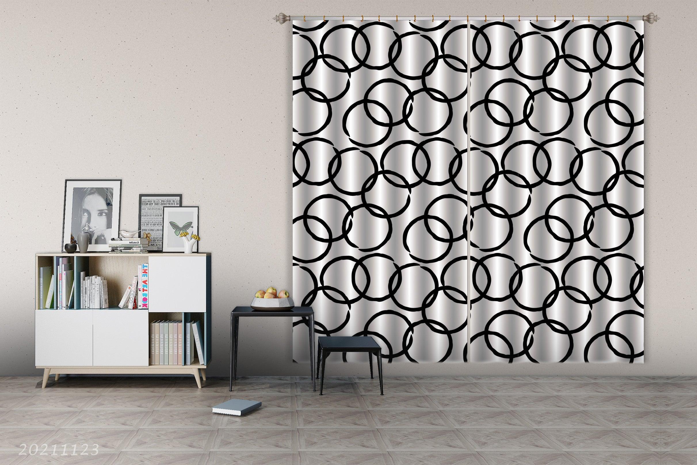 3D Abstract Black Geometric Graphic Curtains and Drapes LQH 26- Jess Art Decoration