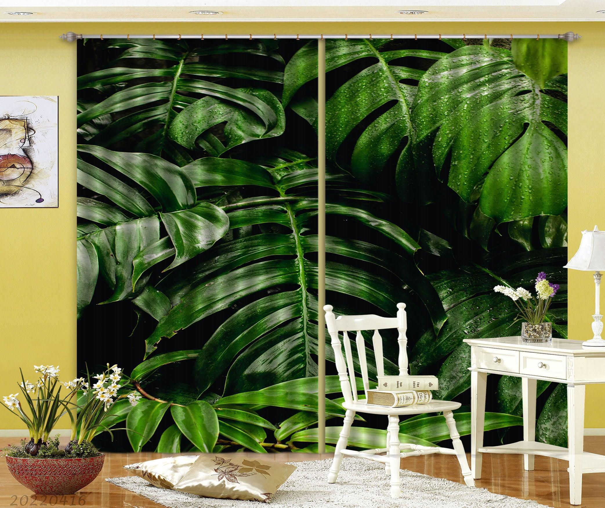 3D Tropical Plant Green Leaf Curtains and Drapes GD 4377- Jess Art Decoration