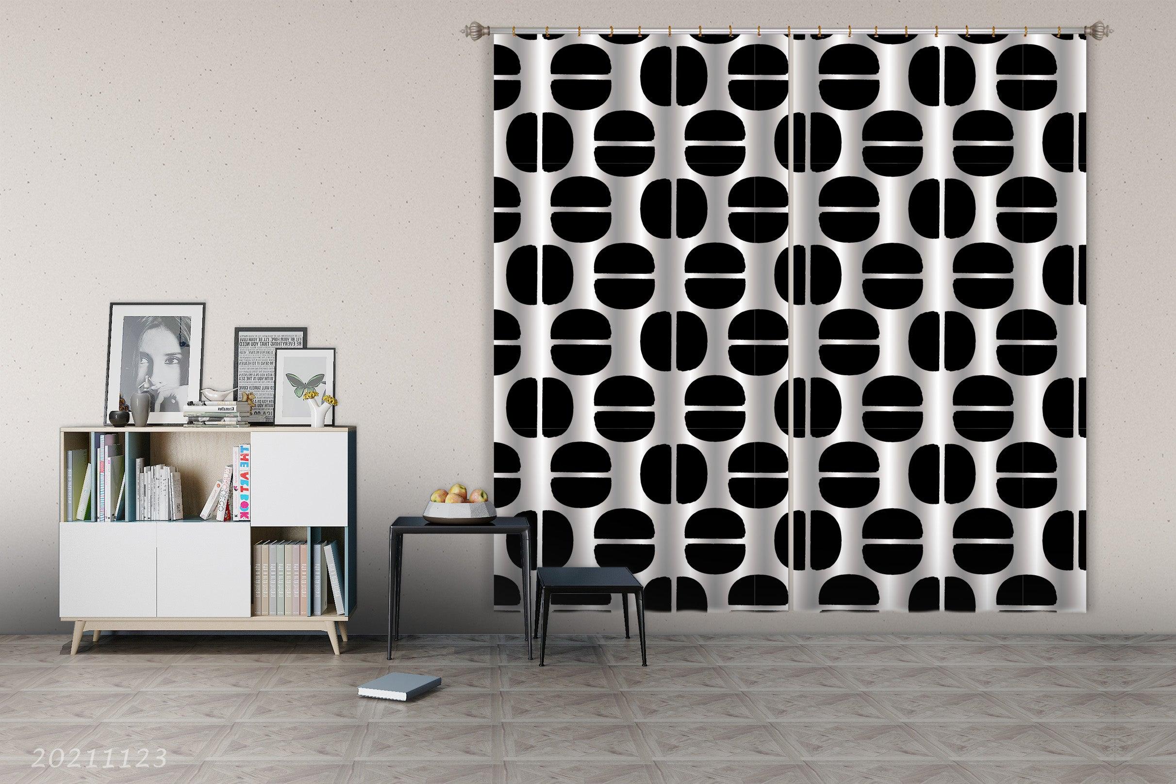 3D Abstract Black Geometric Graphic Curtains and Drapes LQH 23- Jess Art Decoration