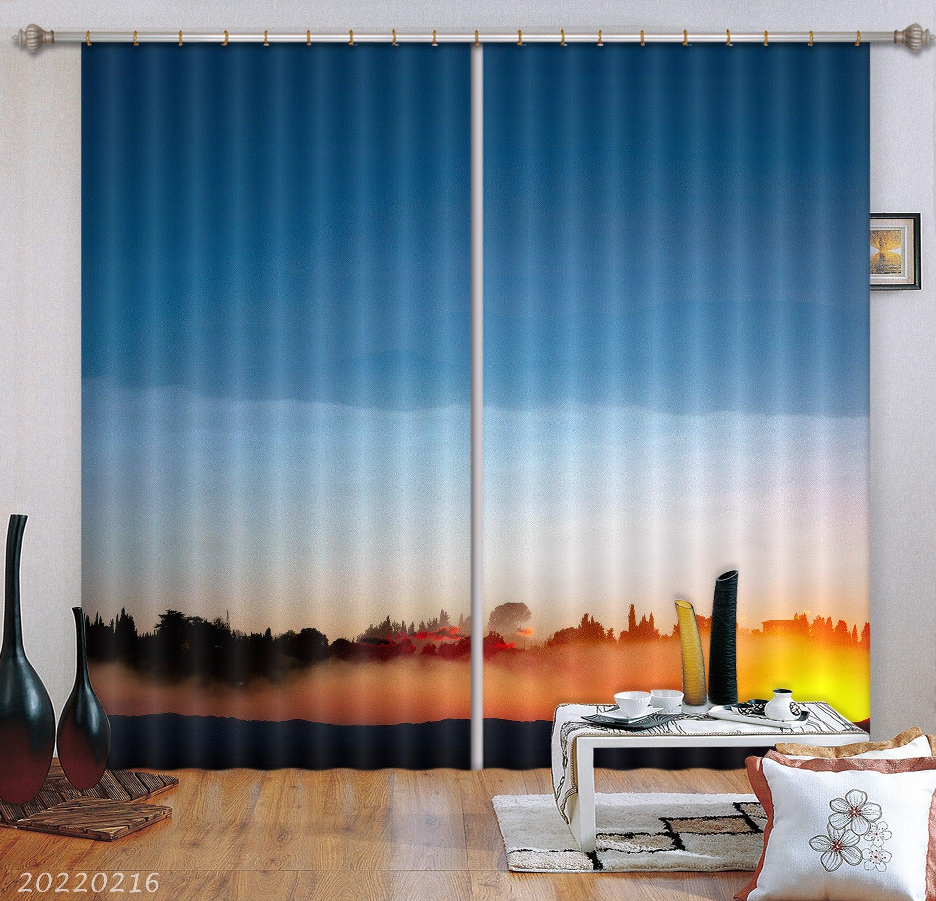 3D Abstract Trees Blue Sky Golden Light Curtains and Drapes GD 2264- Jess Art Decoration