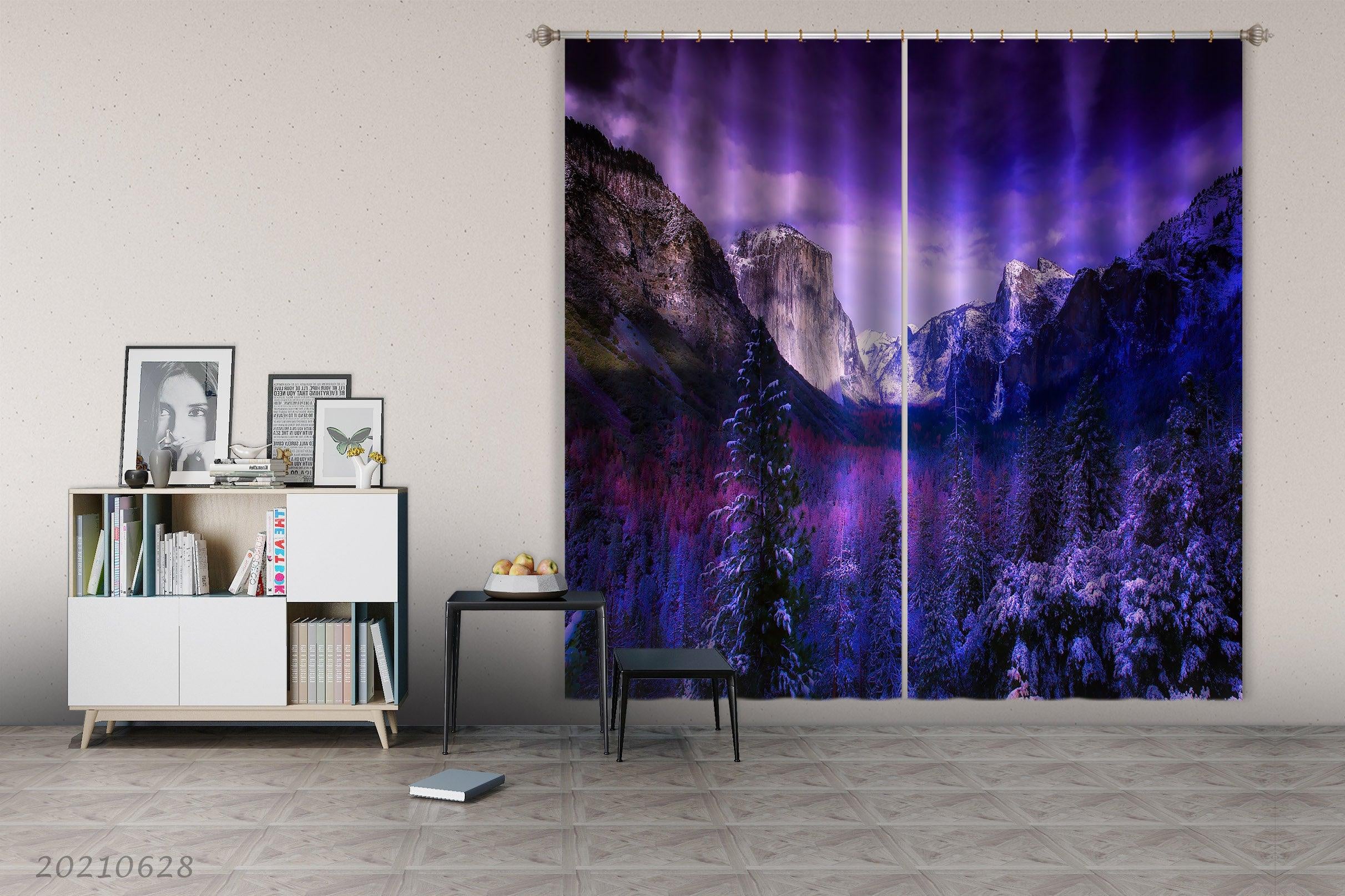 3D Landscape Snow Forest Mountain Curtains and Drapes LQH 197- Jess Art Decoration