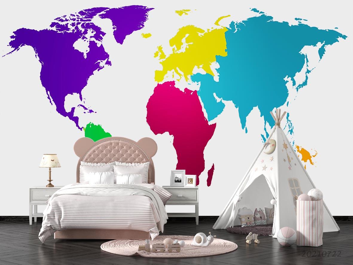 3D Color World Map Wall Mural Wallpaper LQH 106- Jess Art Decoration