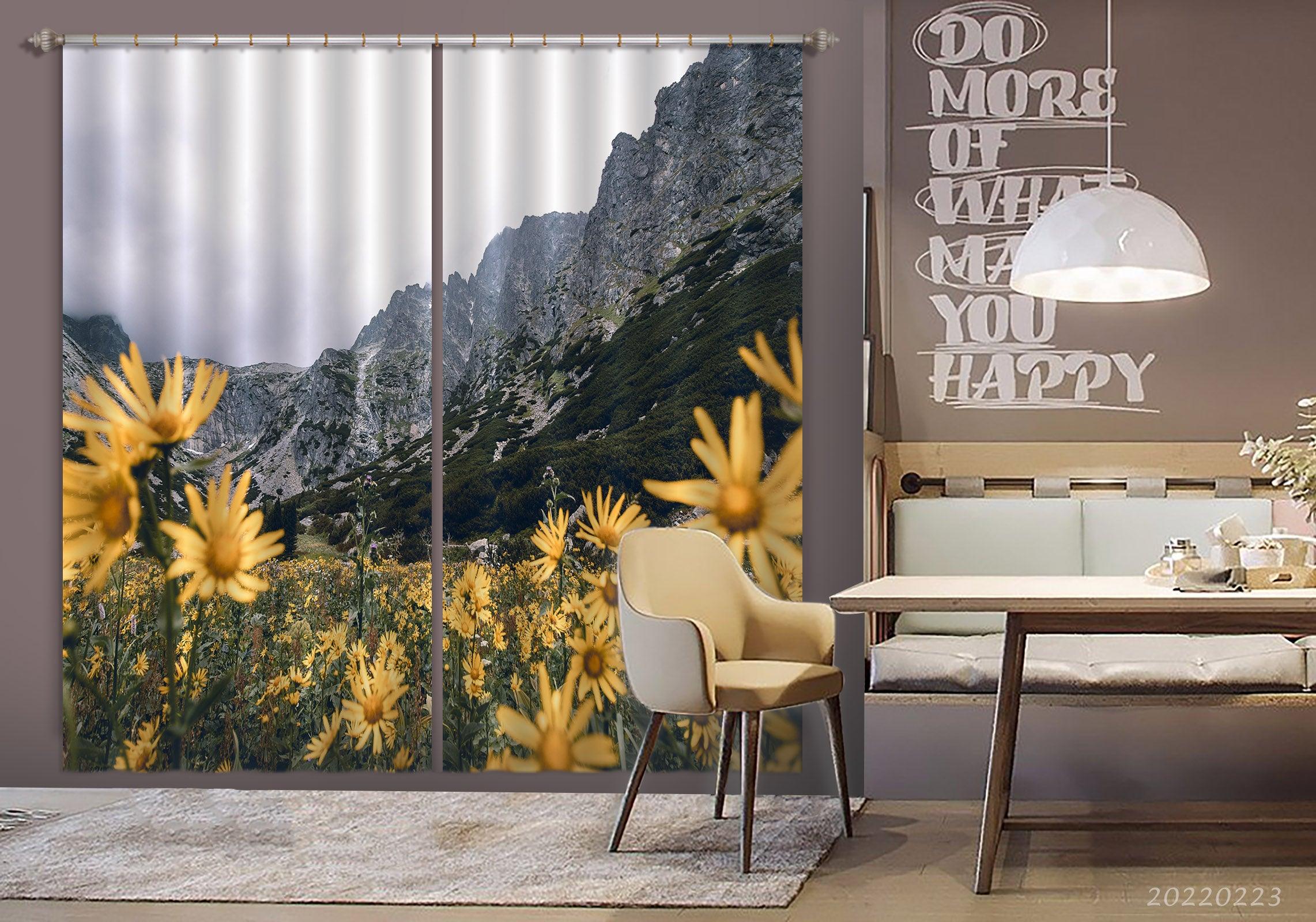 3D Yellow Wildflower Mountain Cloudy Curtains and Drapes GD 2754- Jess Art Decoration