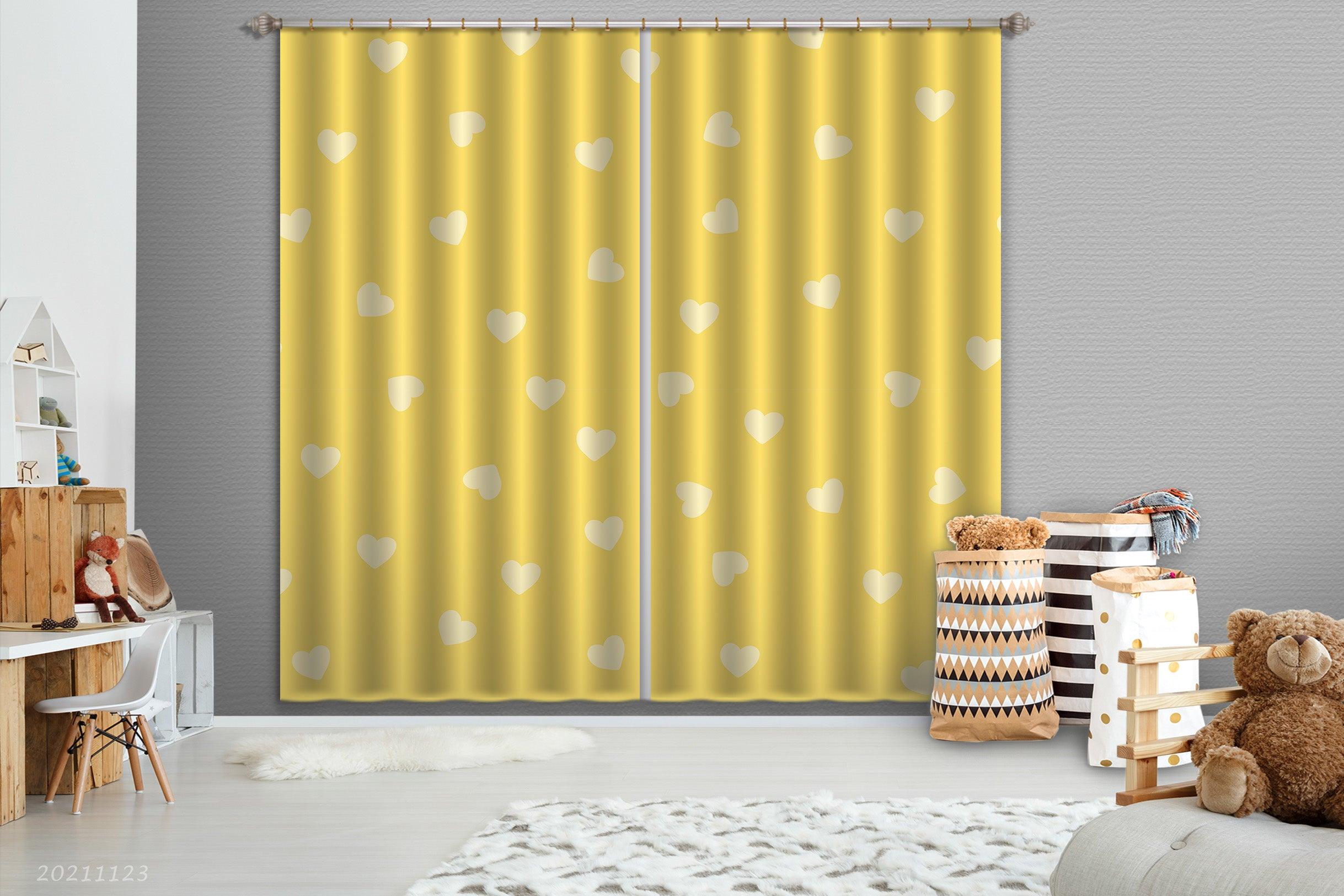 3D Yellow Heart Pattern Curtains and Drapes LQH 74- Jess Art Decoration