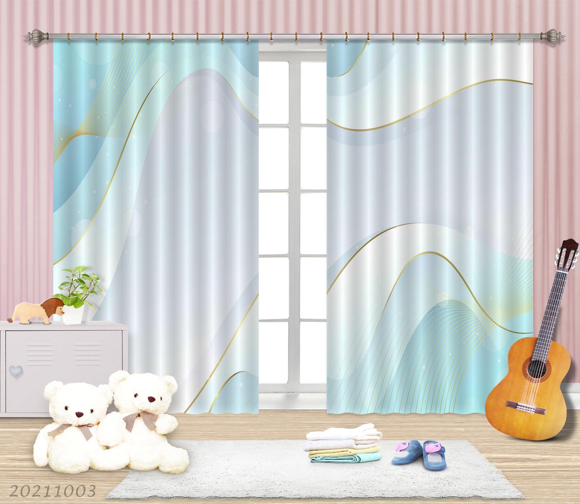 3D Abstract Blue Marble Texture Curtains and Drapes LQH 131- Jess Art Decoration