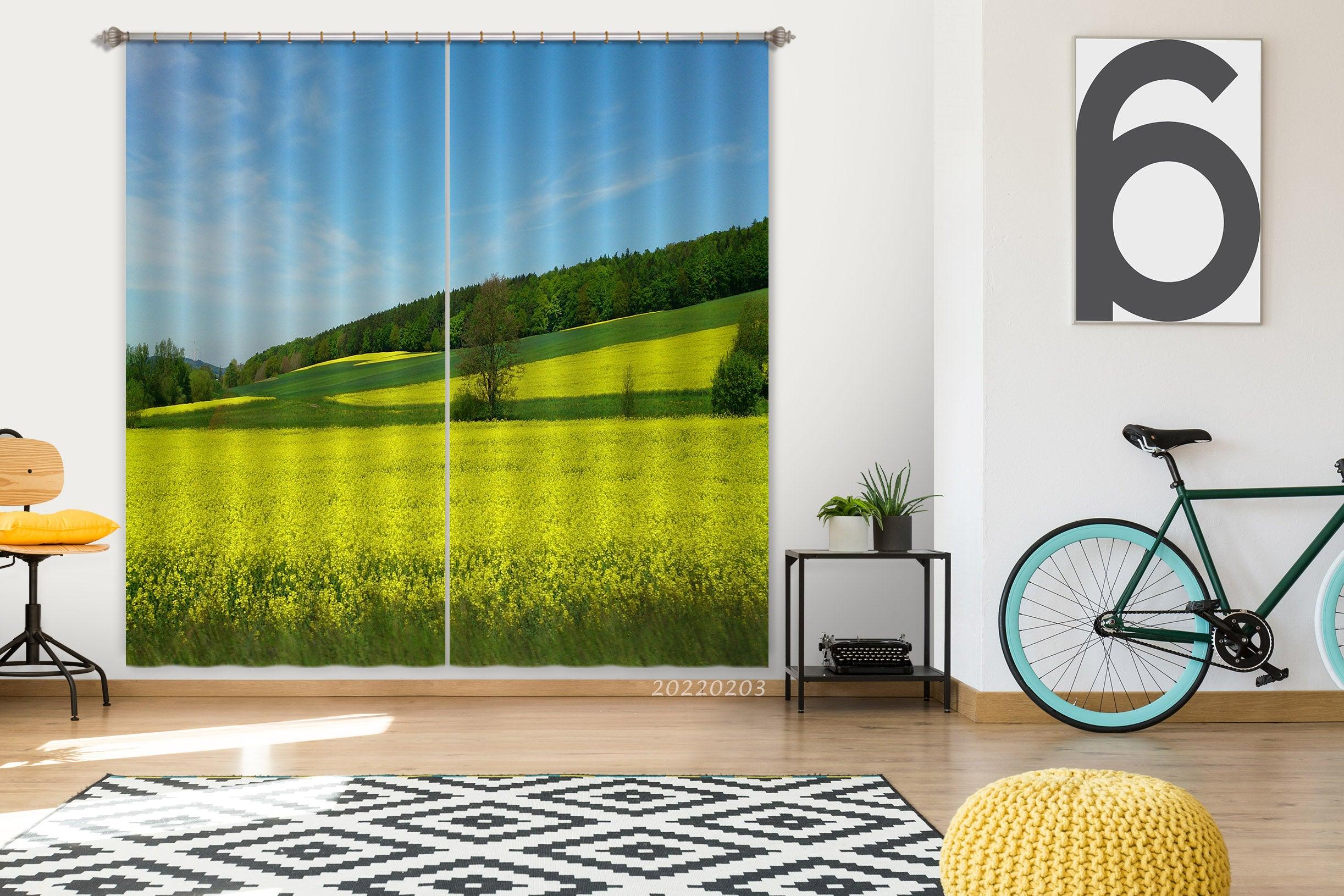 3D Summer Field Rapeseed Green Woods Curtains and Drapes GD 1107- Jess Art Decoration