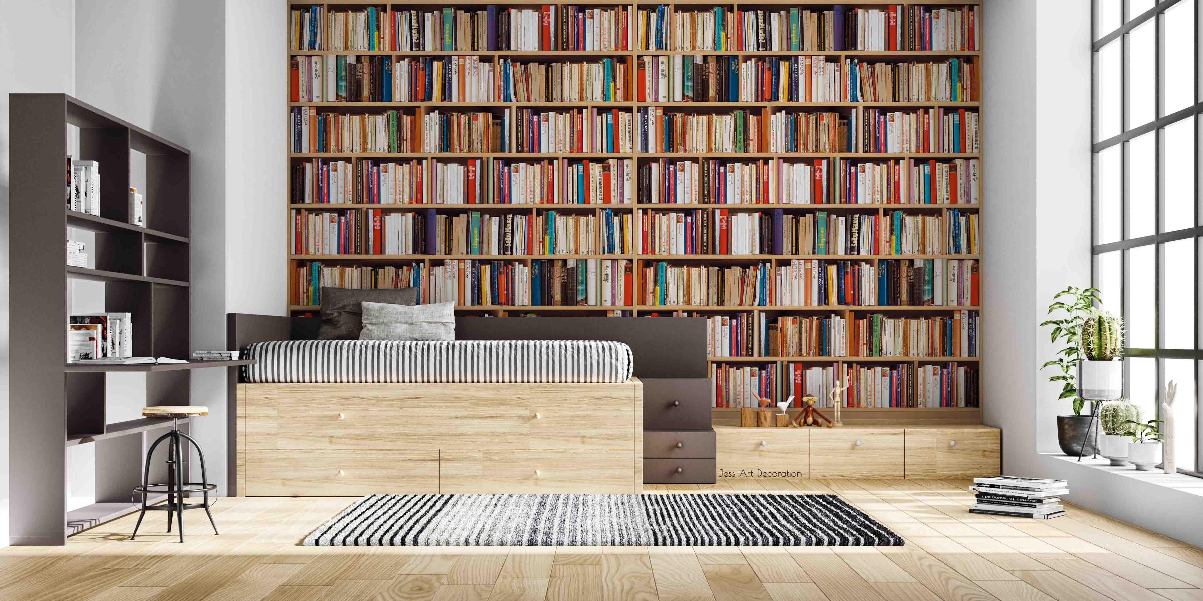 3D Library Bookshelf Wall Mural Wallpaper sww 246- Jess Art Decoration