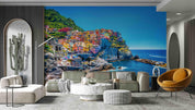 3D Blue Sea Sky Seaside Colored Tall Building Mountains Stone Woods Wall Mural Wallpaper GD 2229- Jess Art Decoration