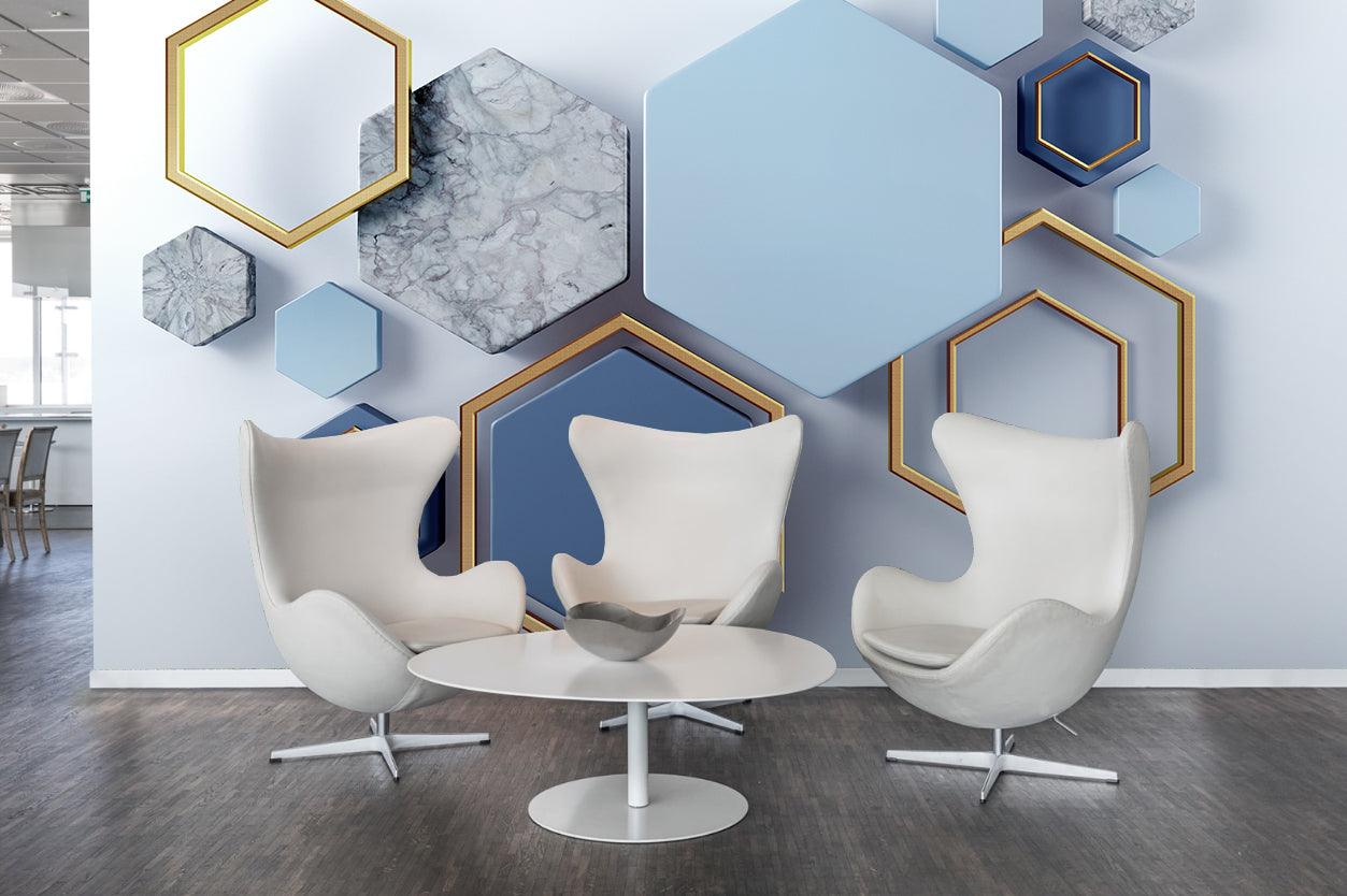 3D blue geometry hexagon wall mural wallpaper 48- Jess Art Decoration