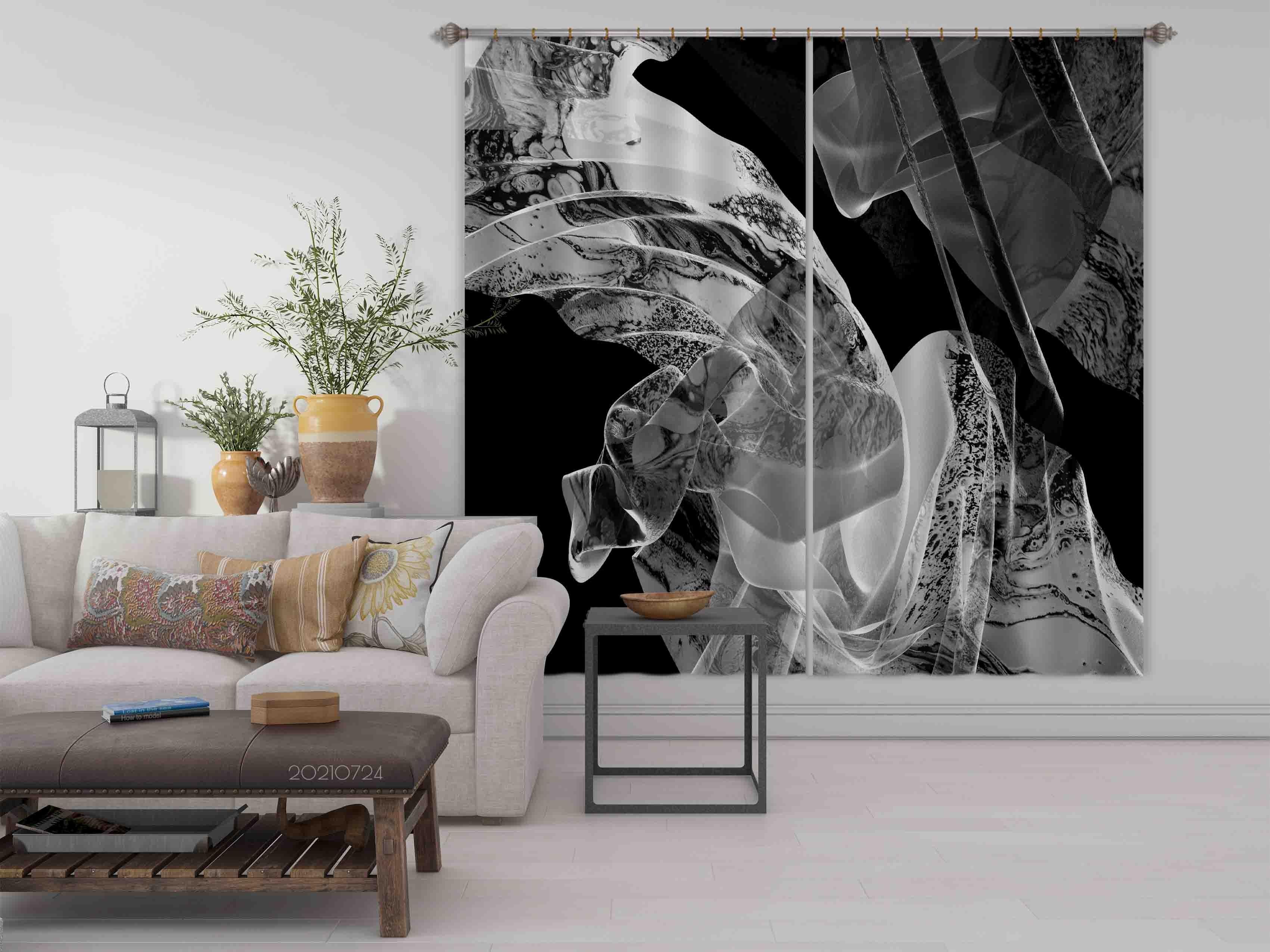 3D Abstract Black Marble Texture Curtains and Drapes LQH 12- Jess Art Decoration