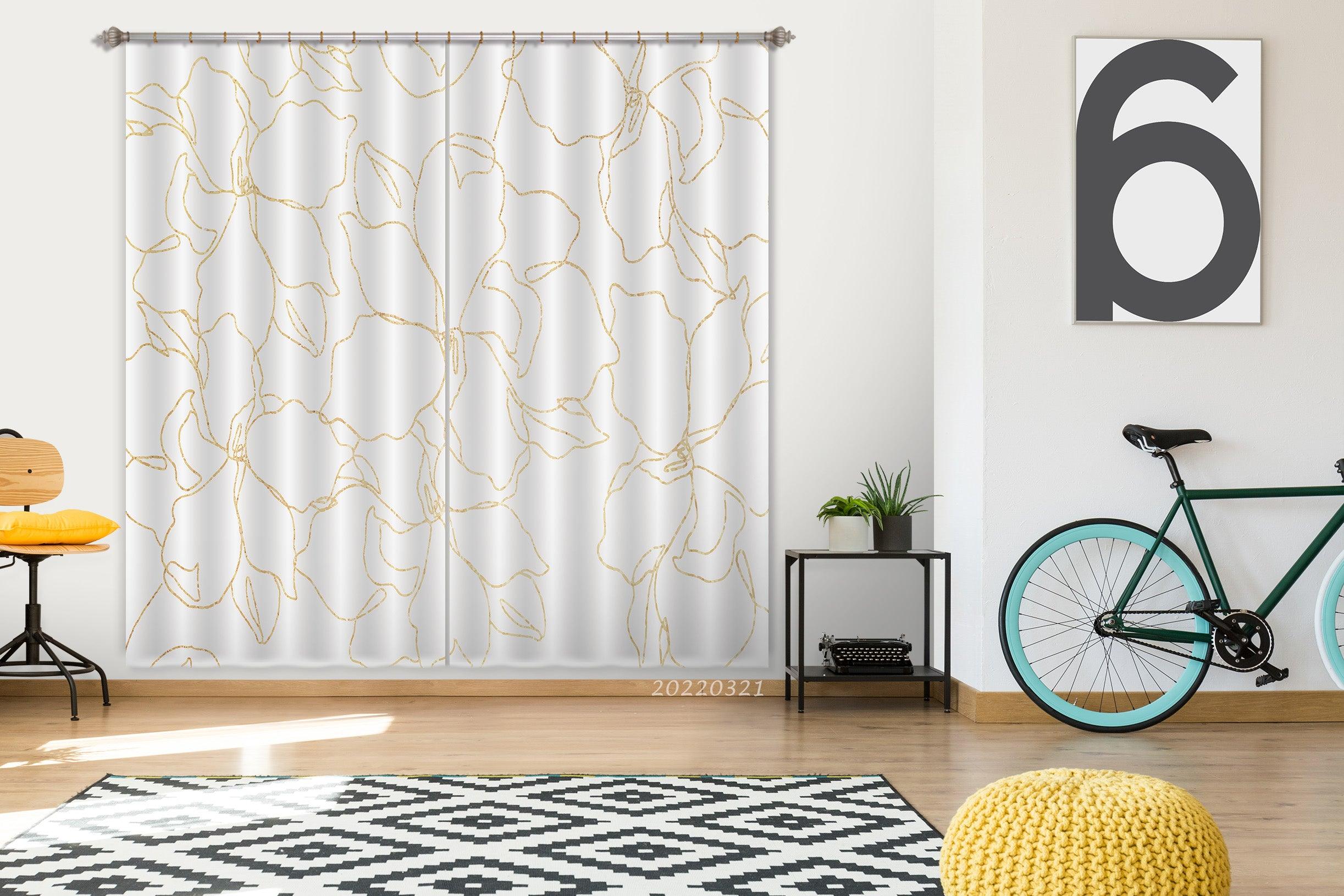 3D Abstract Beautiful Golden Lines Floral Curtains and Drapes GD 3126- Jess Art Decoration