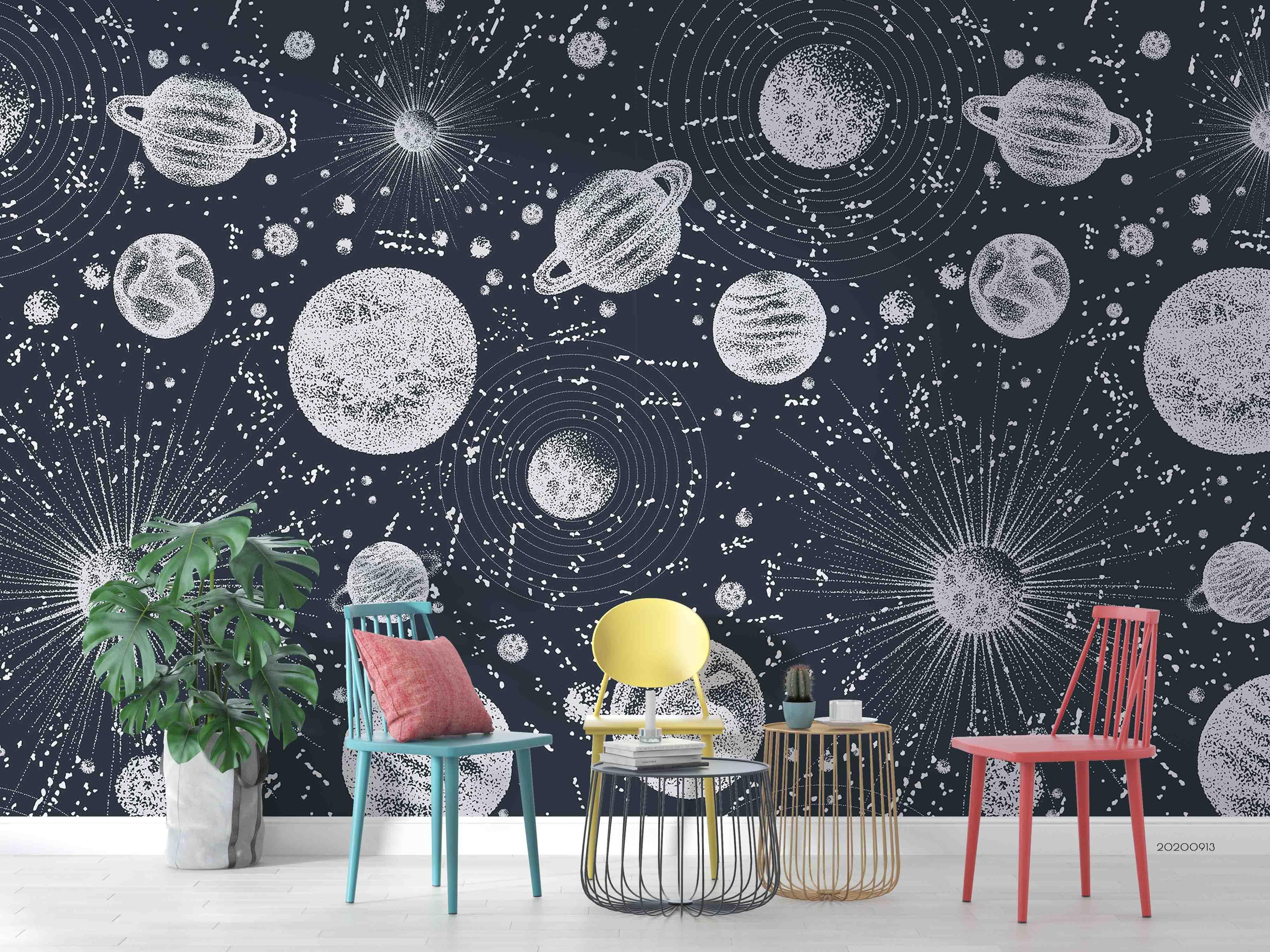 3D Space Saturn Nebula Planet Star Wall Mural Wallpaper LXL 665- Jess Art Decoration