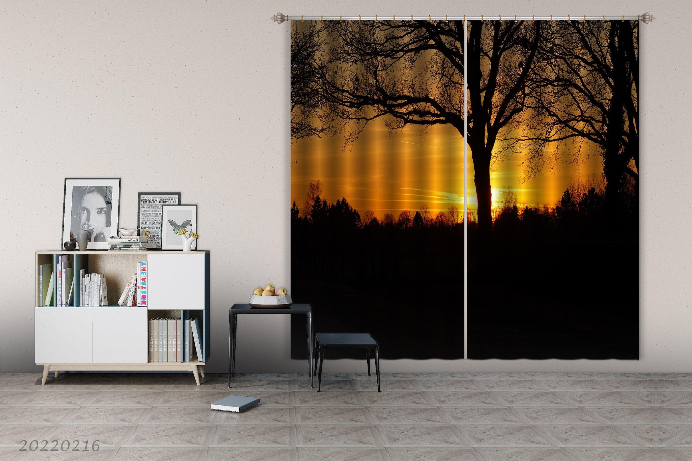 3D Woods Golden Sun Sky Sunrise Curtains and Drapes GD 2240- Jess Art Decoration