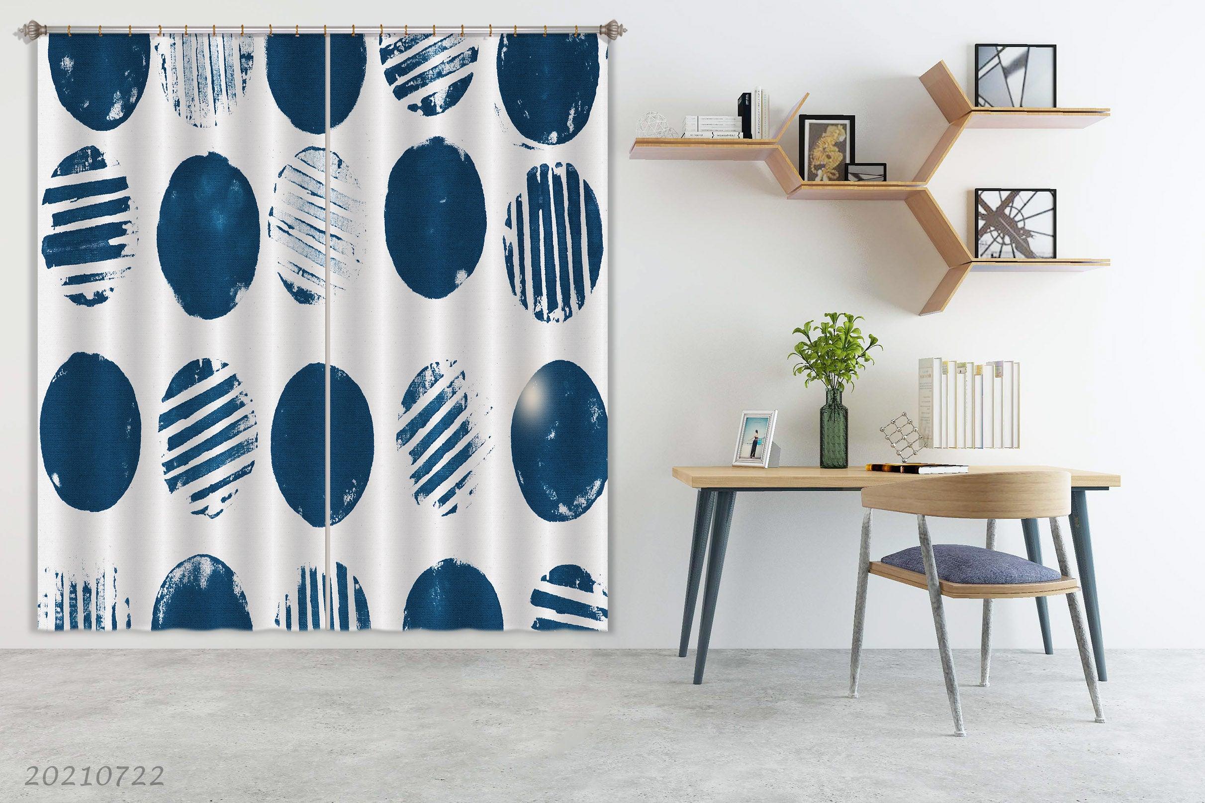 3D Abstract Blue Geometric Circle Curtains and Drapes LQH 202- Jess Art Decoration