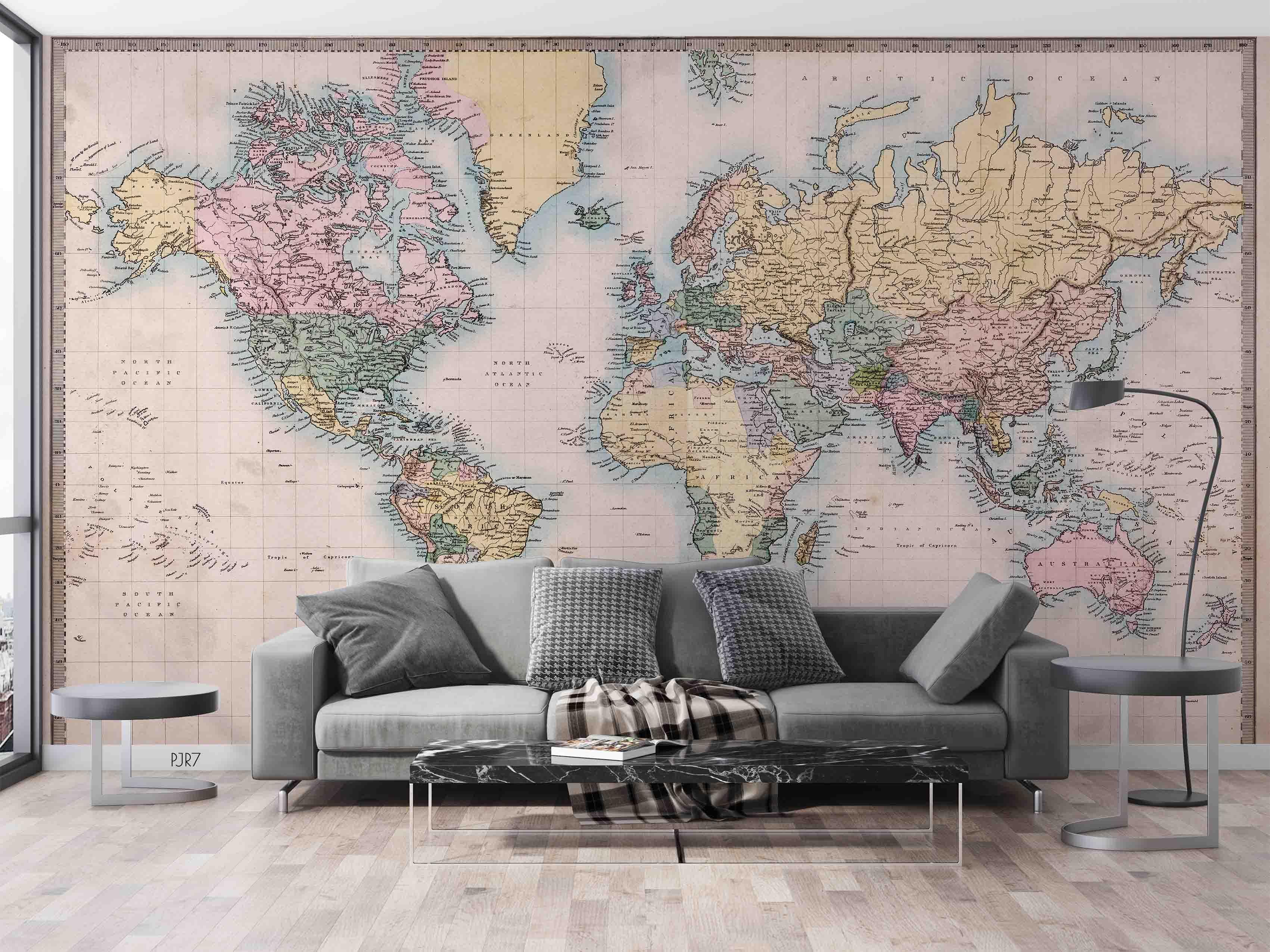 3D Colourful World Map Wall Mural Wallpaper WJ 6677- Jess Art Decoration