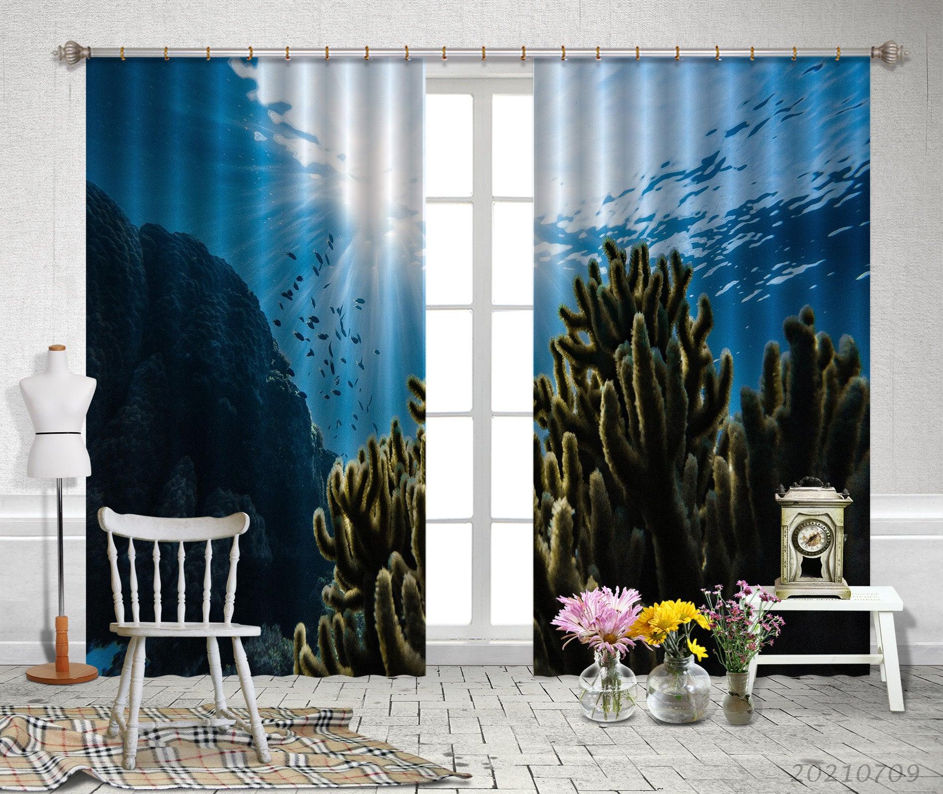 3D Blue Sea Coral Scenery Curtains and Drapes LQH 10- Jess Art Decoration