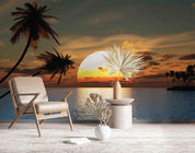 3D Sun Sea Surface Coconut Tree Wall Mural Wallpaper GD 2416- Jess Art Decoration