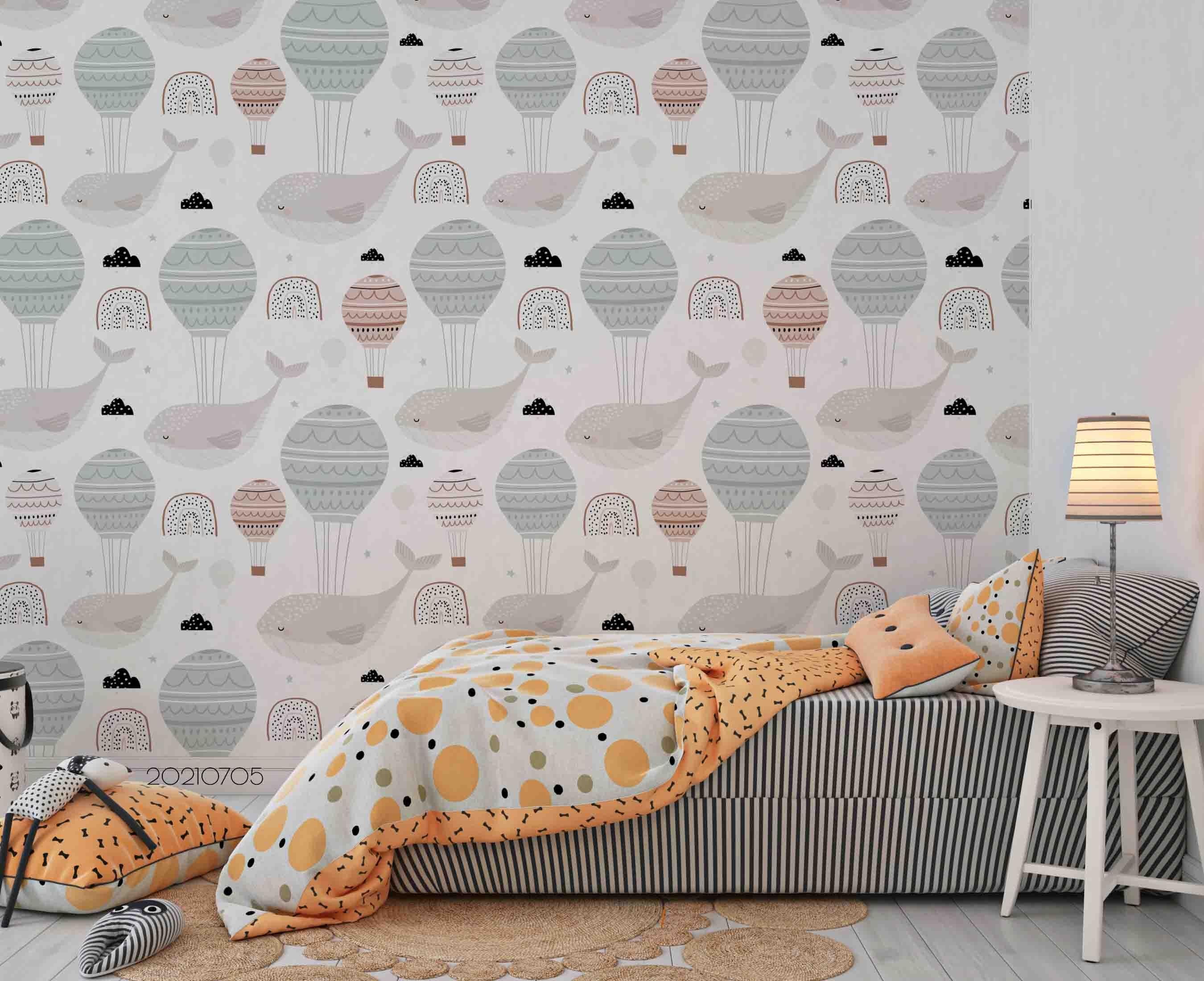 3D Cartoon Hot Air Balloon Dolphin Rainbow Wall Mural Wallpaper LQH 56- Jess Art Decoration