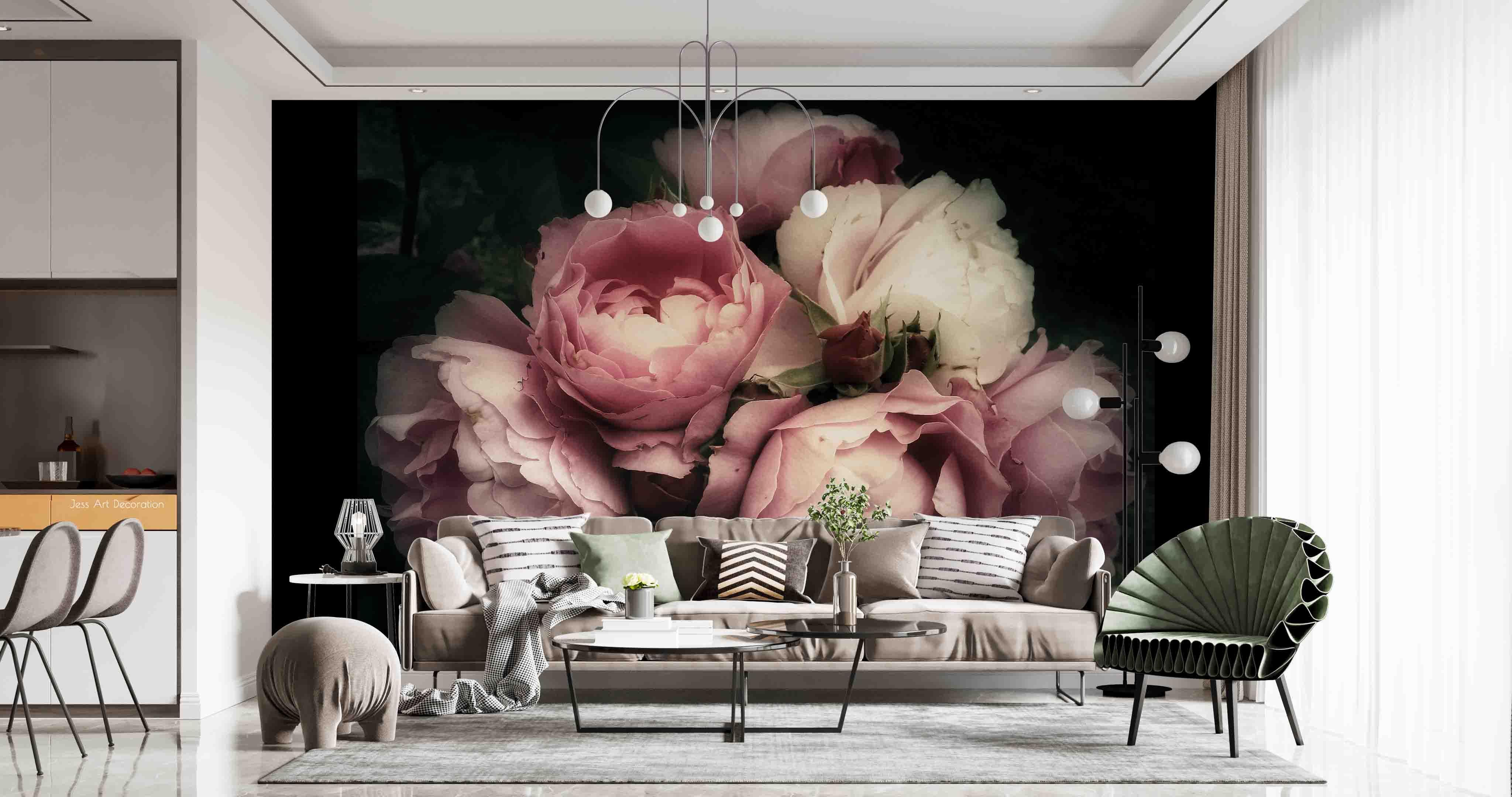 3D Pink Rose Black Background Wall Mural Wallpaper GD 2523- Jess Art Decoration