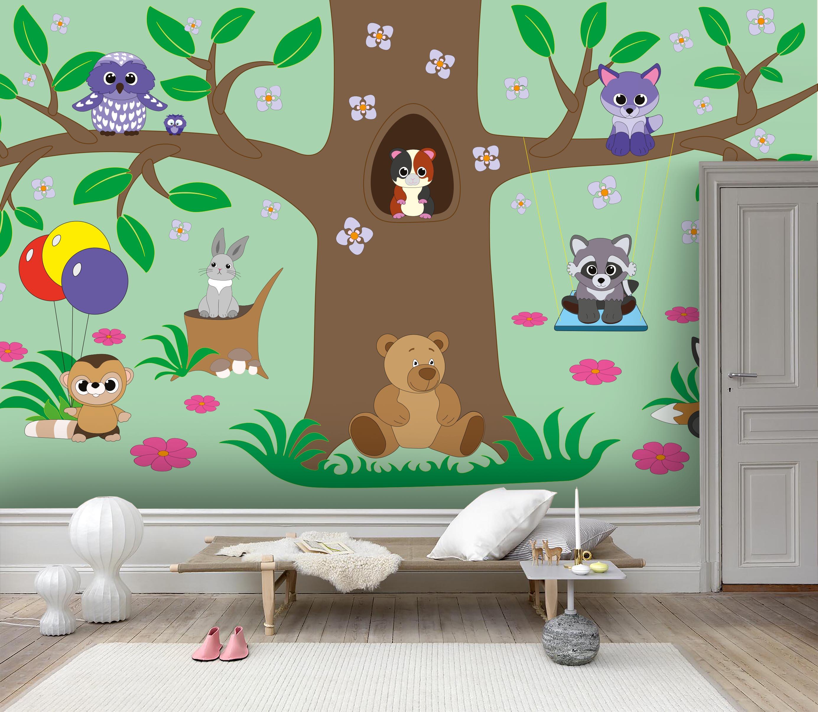 3D Cartoon Animal Forest Wall Mural Wallpaper 33- Jess Art Decoration