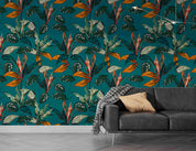 3D Vintage Baroque Art Plant Leaf Blue Background Wall Mural Wallpaper GD 3579- Jess Art Decoration