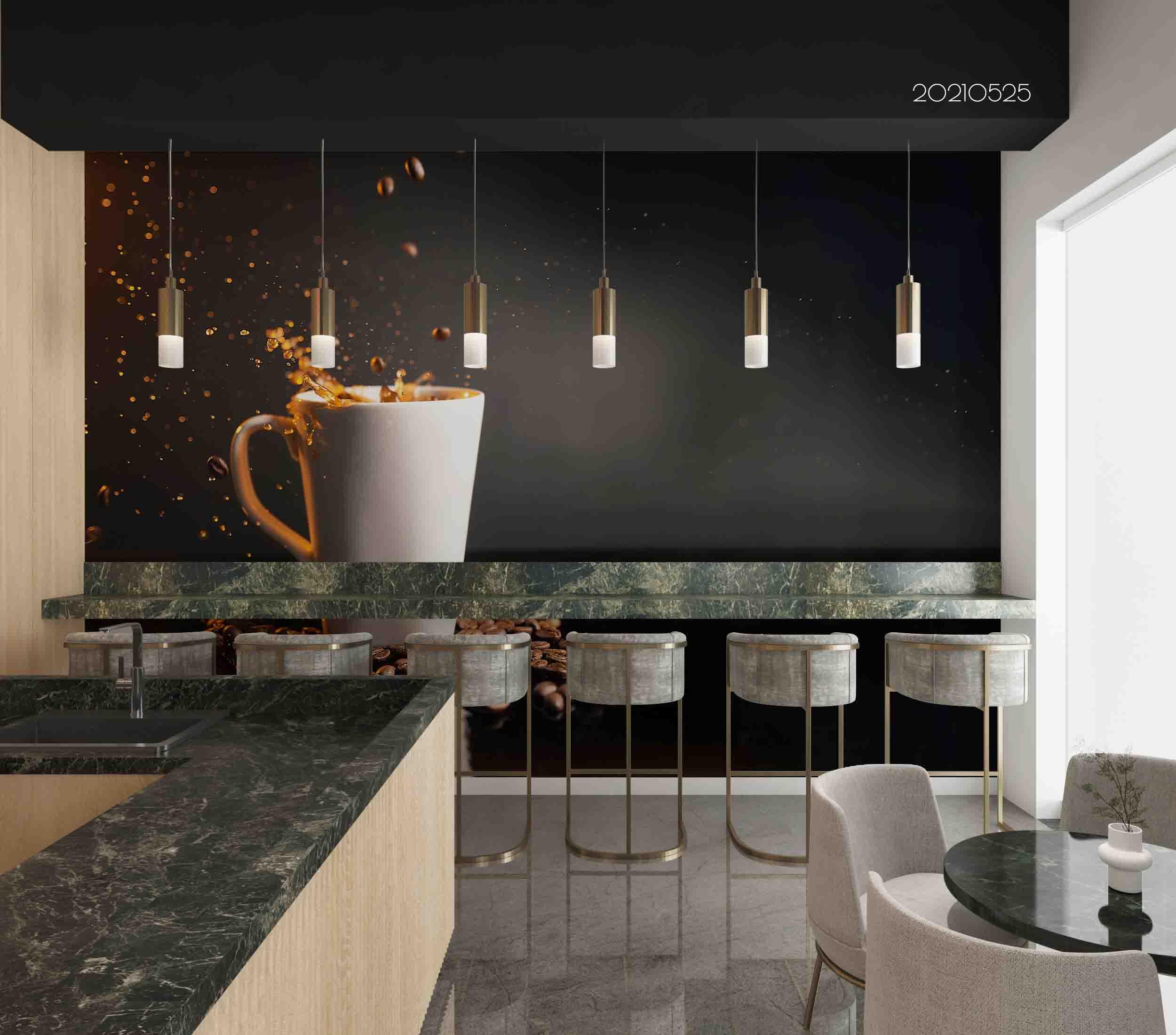 3D  Black Walls White Cup Splashed Coffee  Wall Mural Wallpaper SWW4- Jess Art Decoration