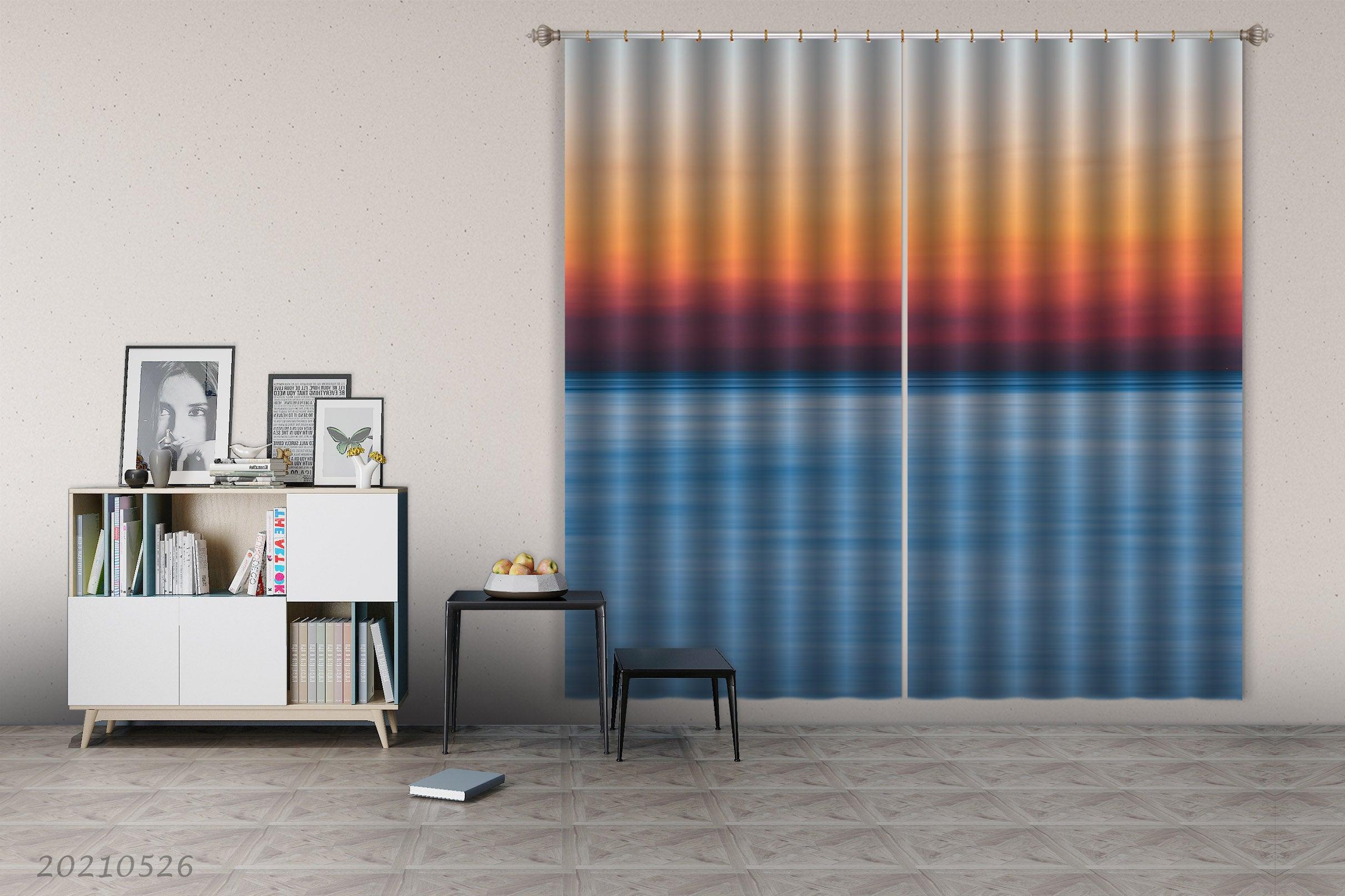3D Abstract Blue Ocean Red Sky Cloud Curtains and Drapes GD 517- Jess Art Decoration