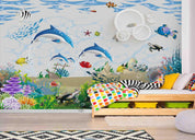 3D Dolphin Sea Fish cartoon dolphin sea life mural wall mural wallpaper for kids room - view 4