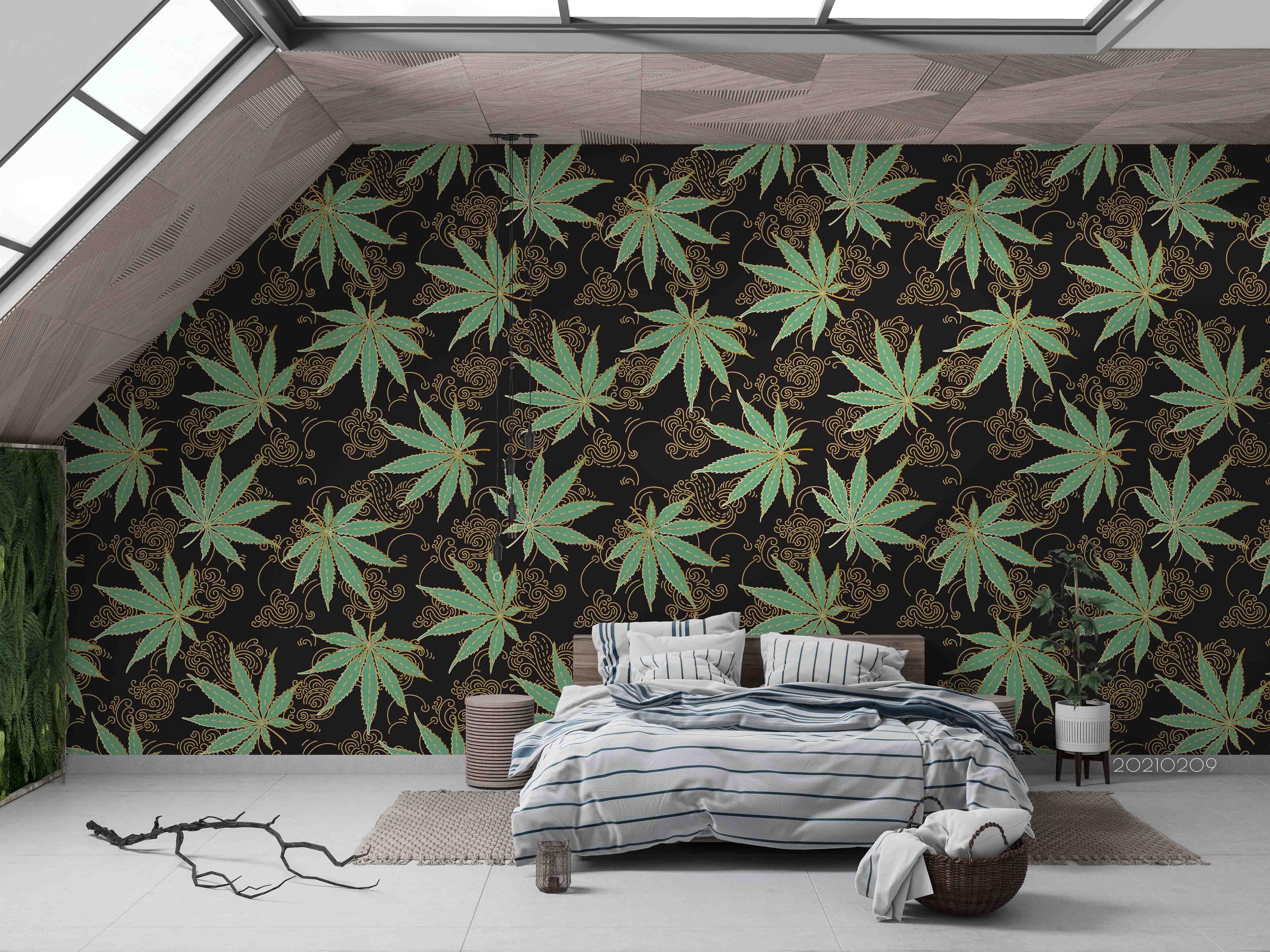 3D Hand Drawn Green Maple Leaf Wall Mural Wallpaper LQH 52- Jess Art Decoration