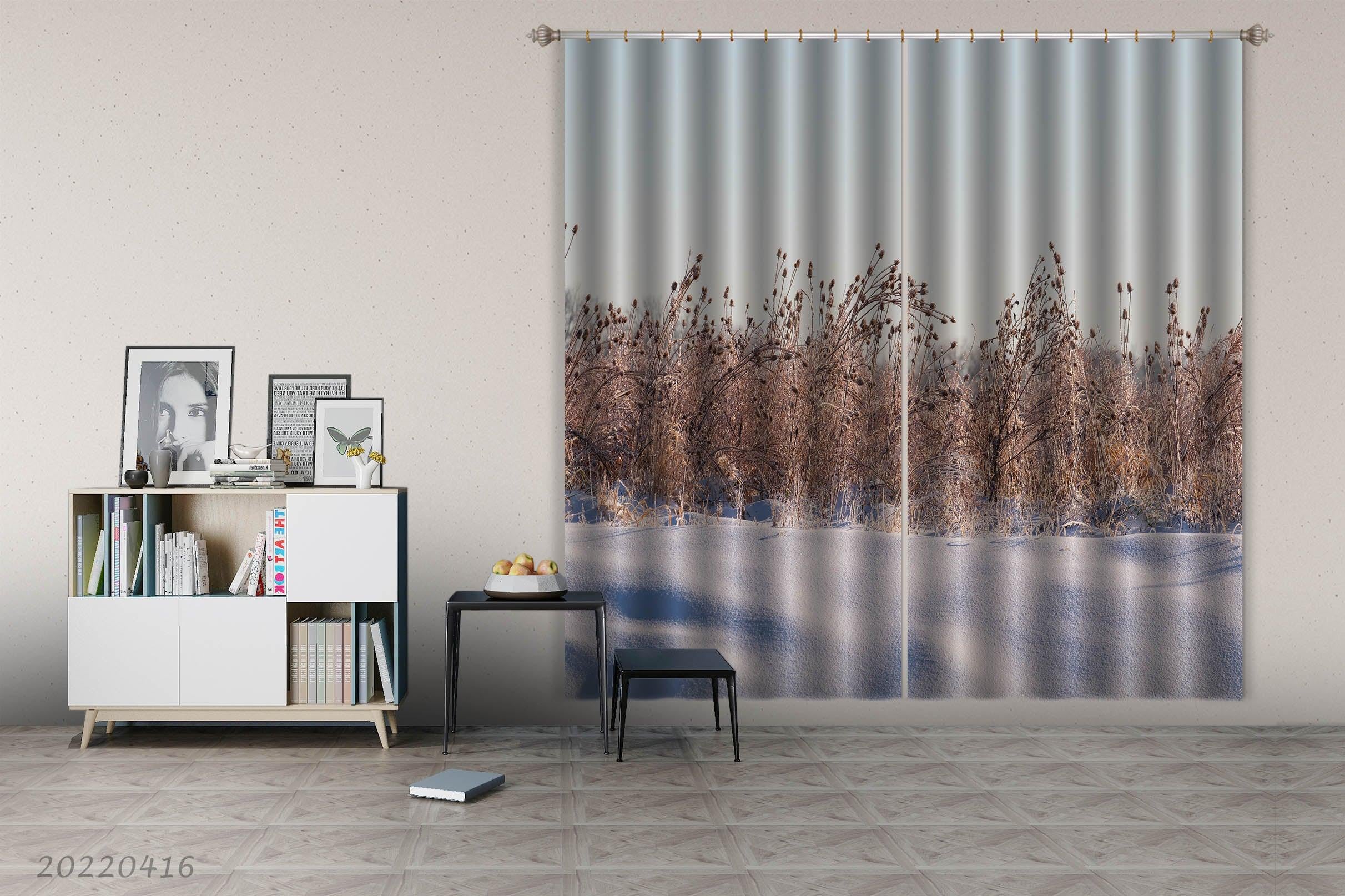 3D Snow Field Grass Plant Curtains and Drapes GD 4578- Jess Art Decoration